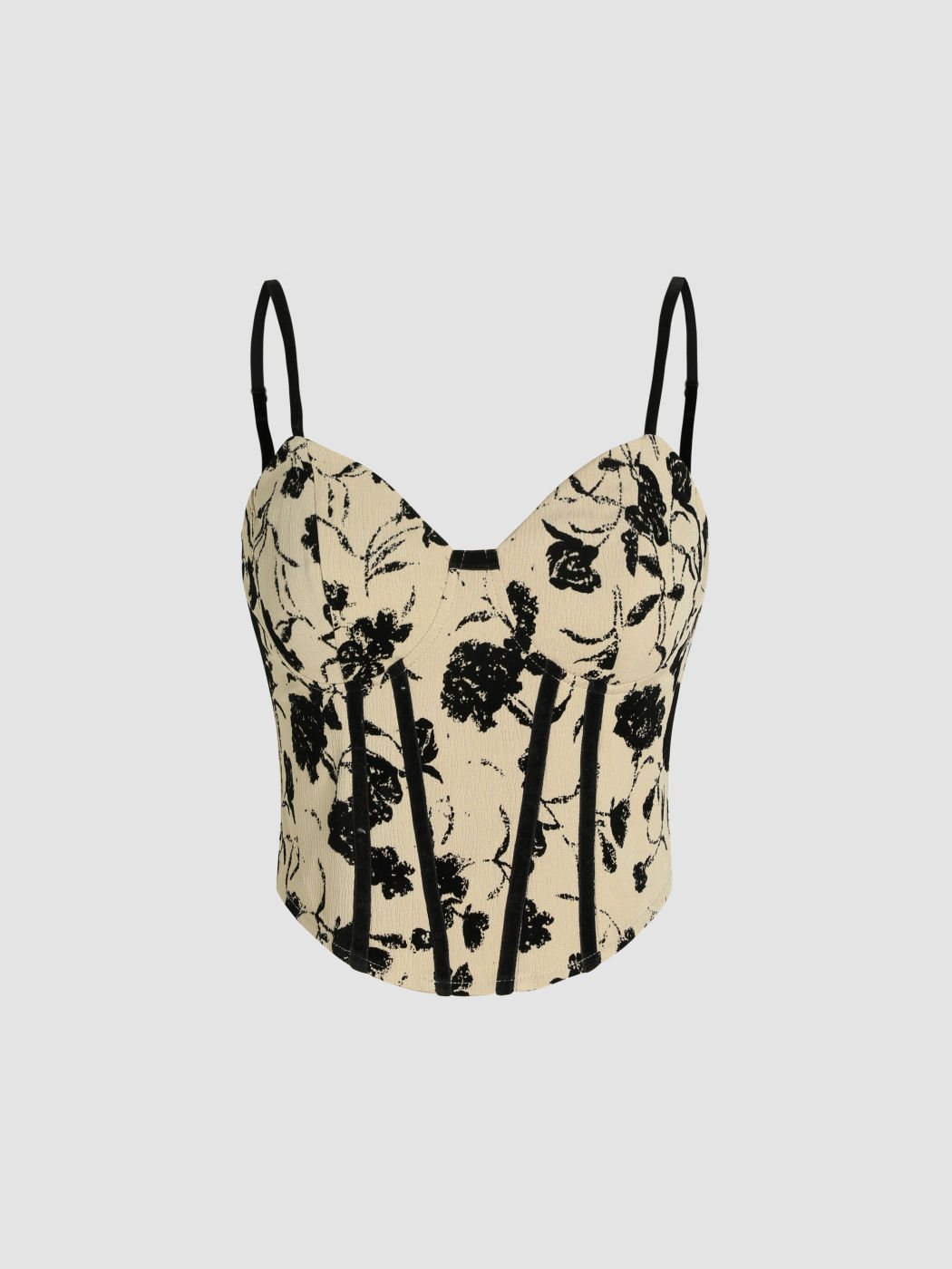 Geblümtes Korsett-Crop-Top mit Reißverschluss