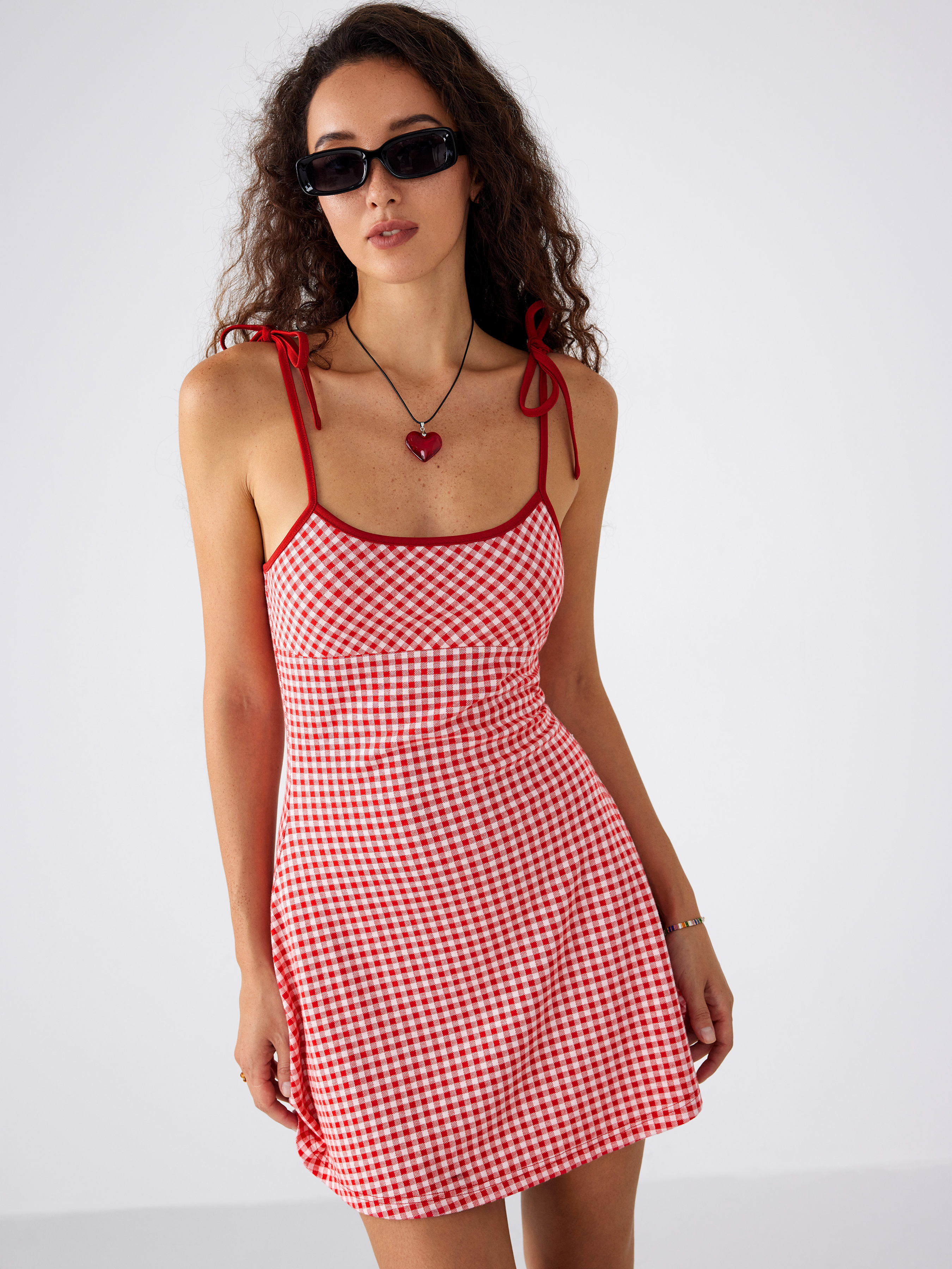 Gingham Dress Picnic Dress Woven Scoop Neckline Check