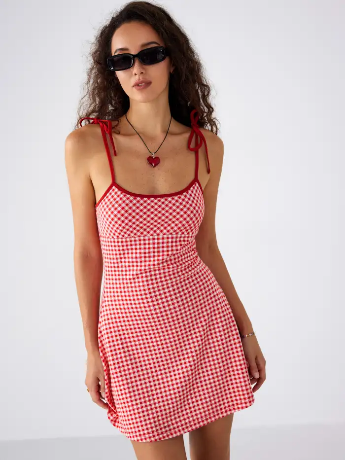 sachin and babi light blue dress Red Checks Wrap Dress