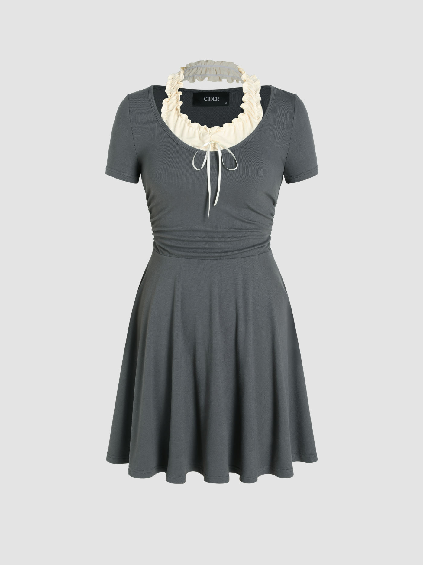 Patchwork Ruched Ruffle Halter Mini Dress