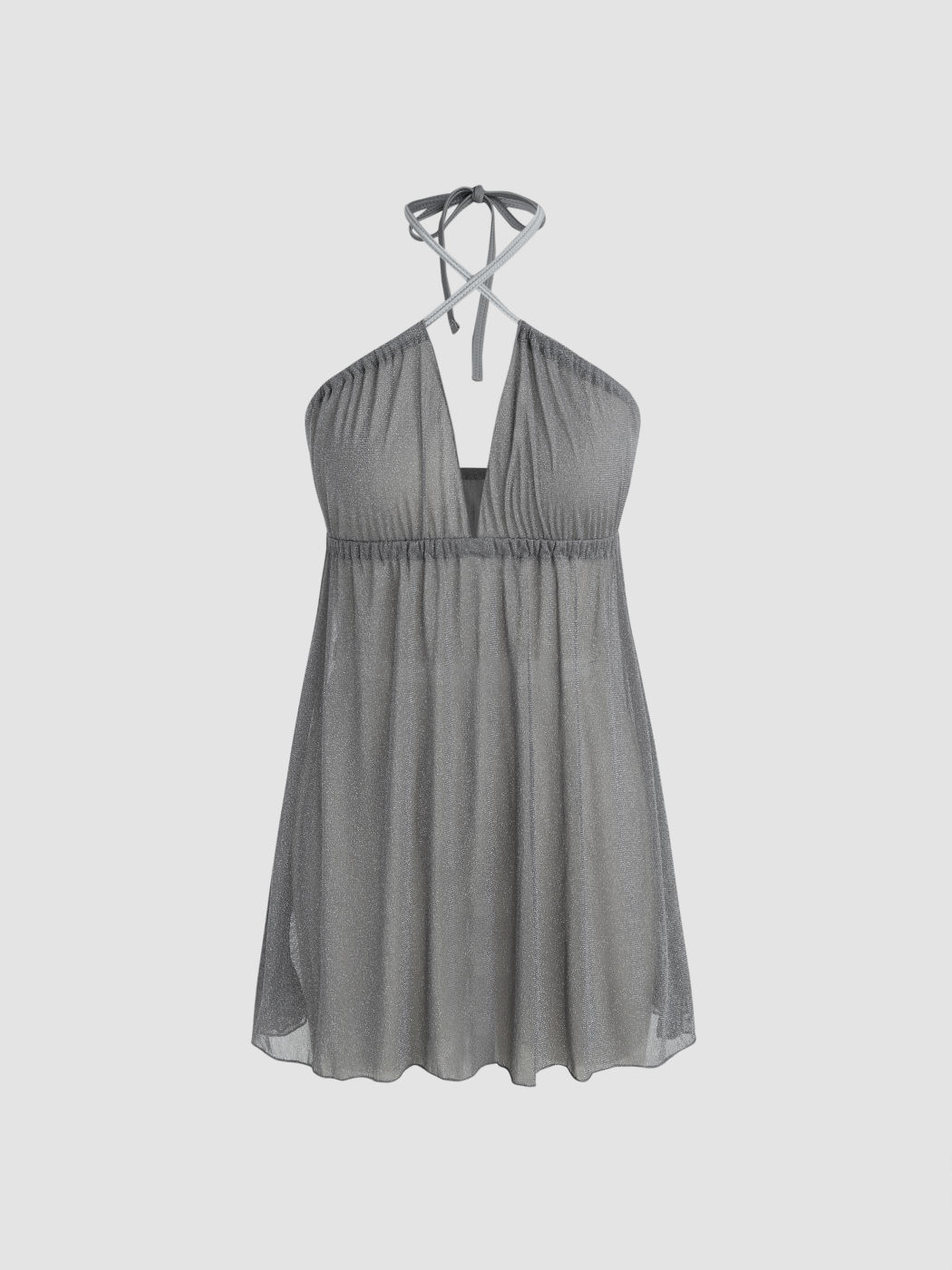 Sequin Halter Criss Cross Ruffle Hem Cover Up Dress