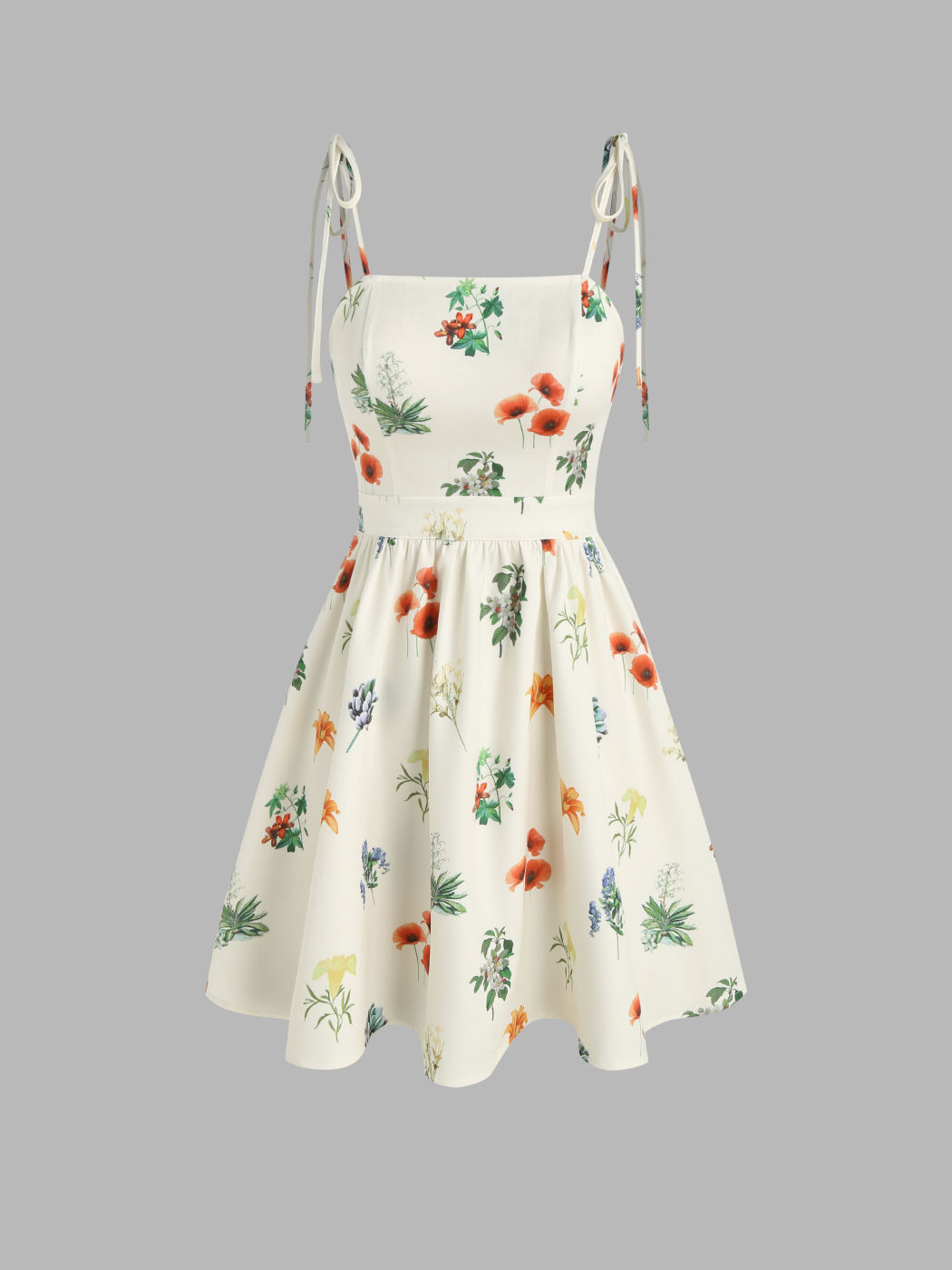 Geblümtes Minikleid mit geknoteten Rüschen