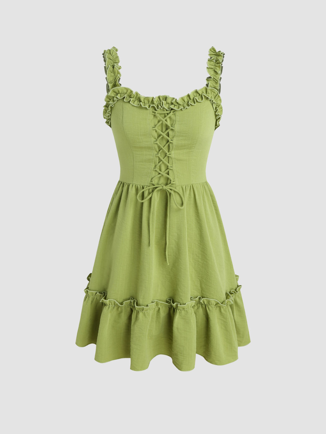 Sun Dresses Lace Up Ruffle Trim Cami Mini Dress For Date Picnic Holiday