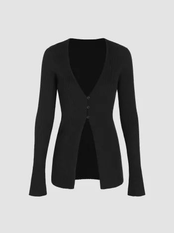 Wool-blend V-neck Button Knitted Cardigan