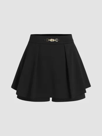 Einfarbiger Plissee-Skort mit mittlerer Taille