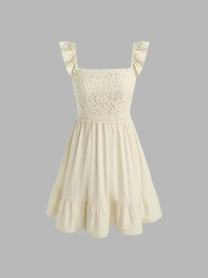 Square Neck Floral Lace Mini Dress For Date
