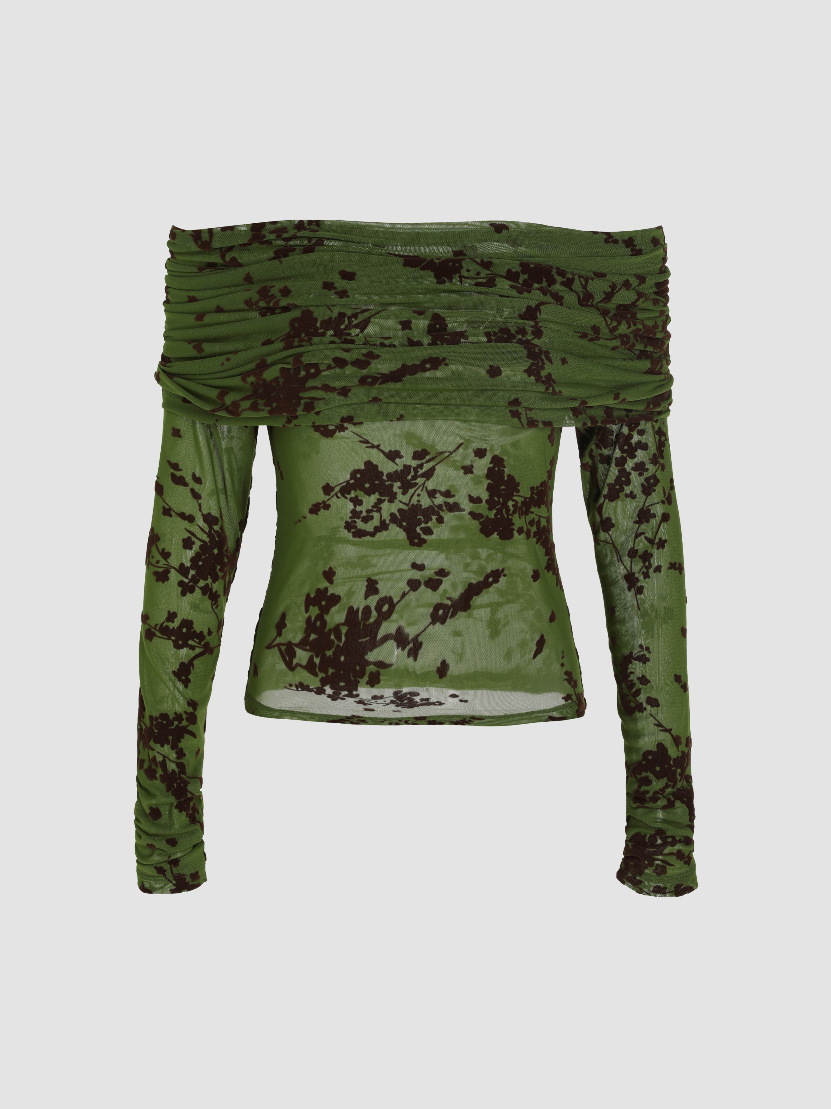 Offshoulder Floral Ruched Long Sleeve Top For Date