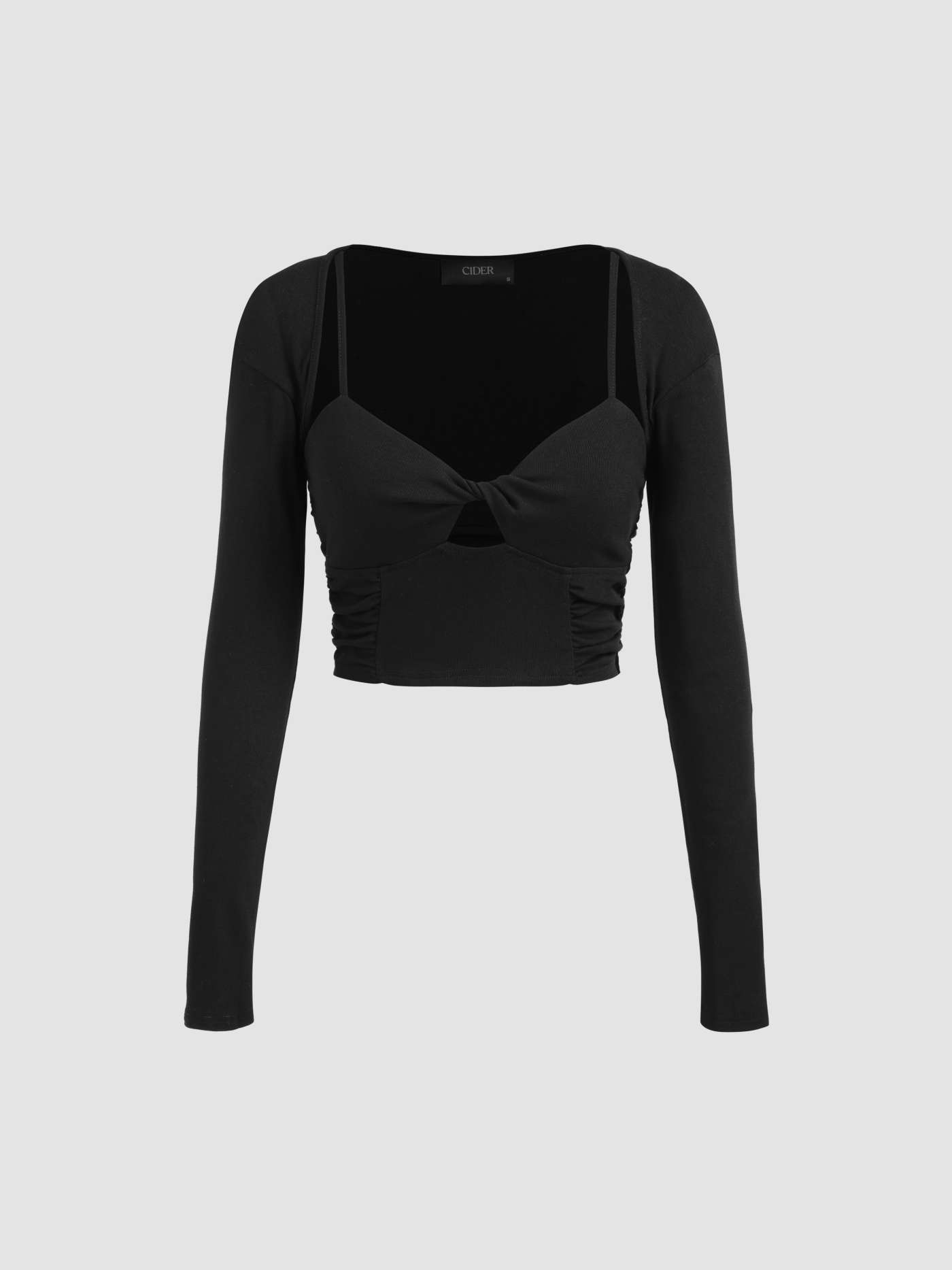 Solid Collarless Long Sleeve Crop Shrug