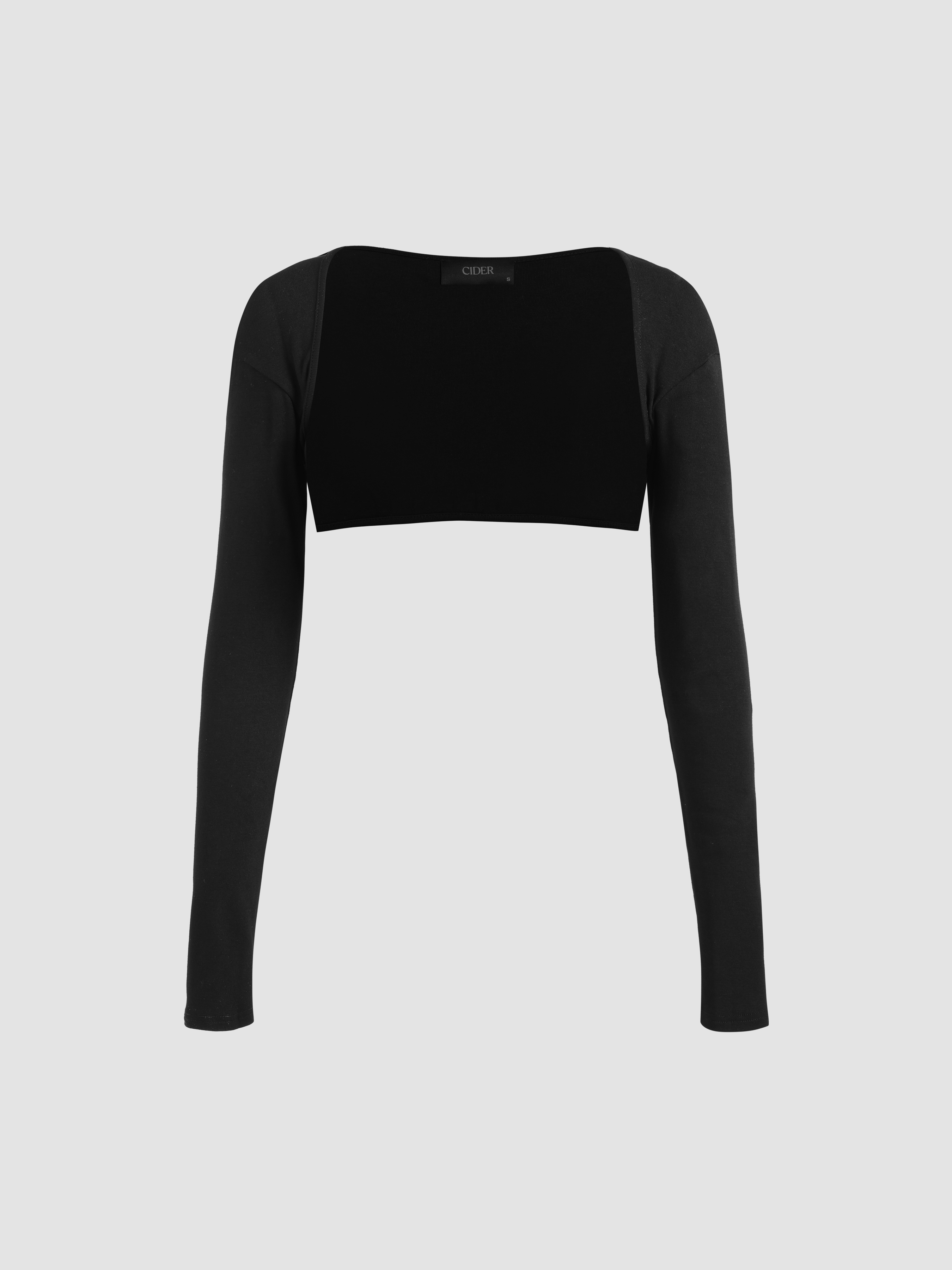 Solid Collarless Long Sleeve Crop Shrug - Cider