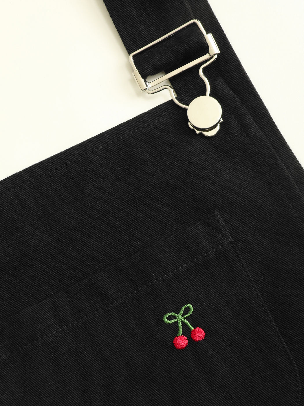 Cherry Embroidery Buckle Up Pocket Mini Dress