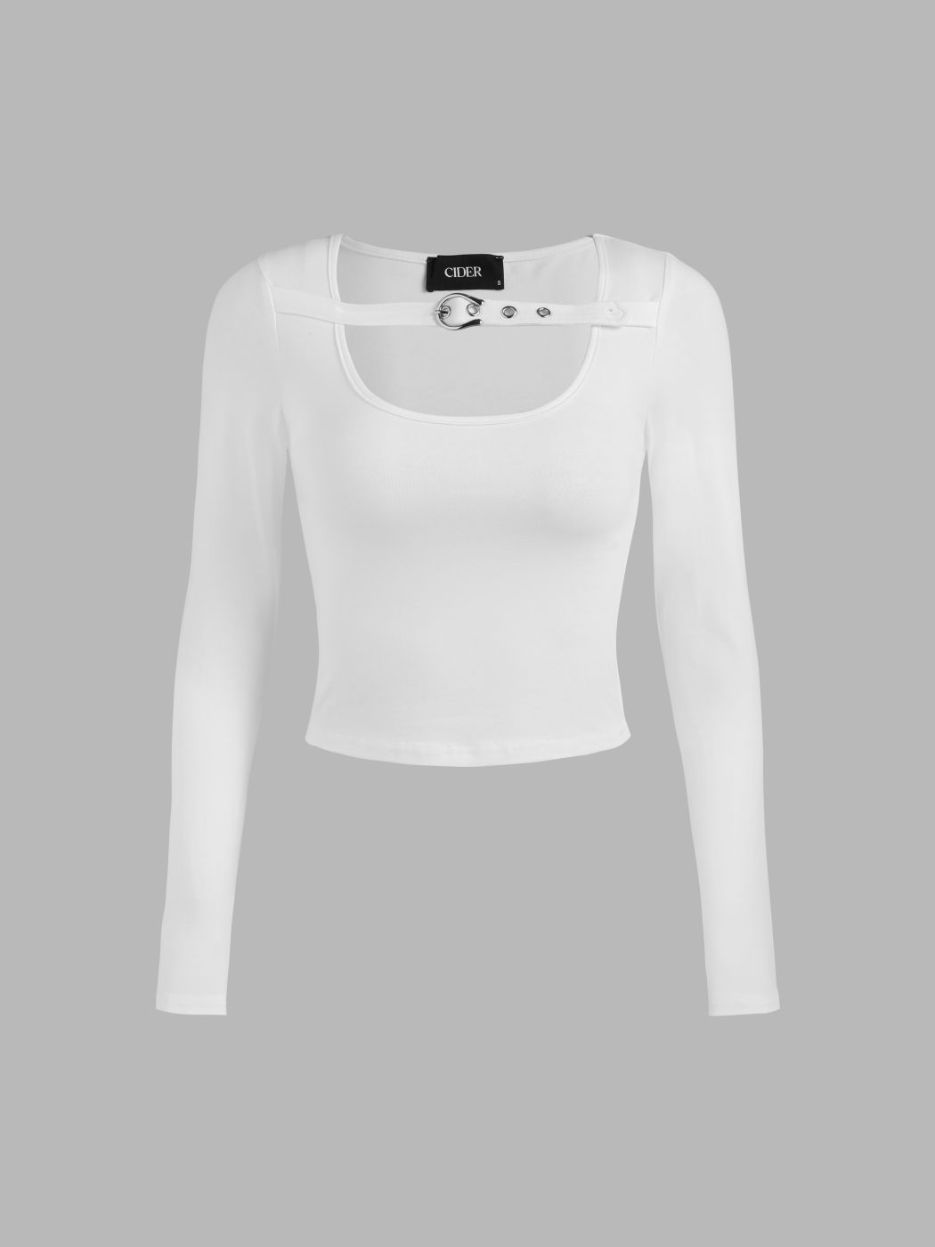 Langarmshirt mit U-Ausschnitt und Schnalle