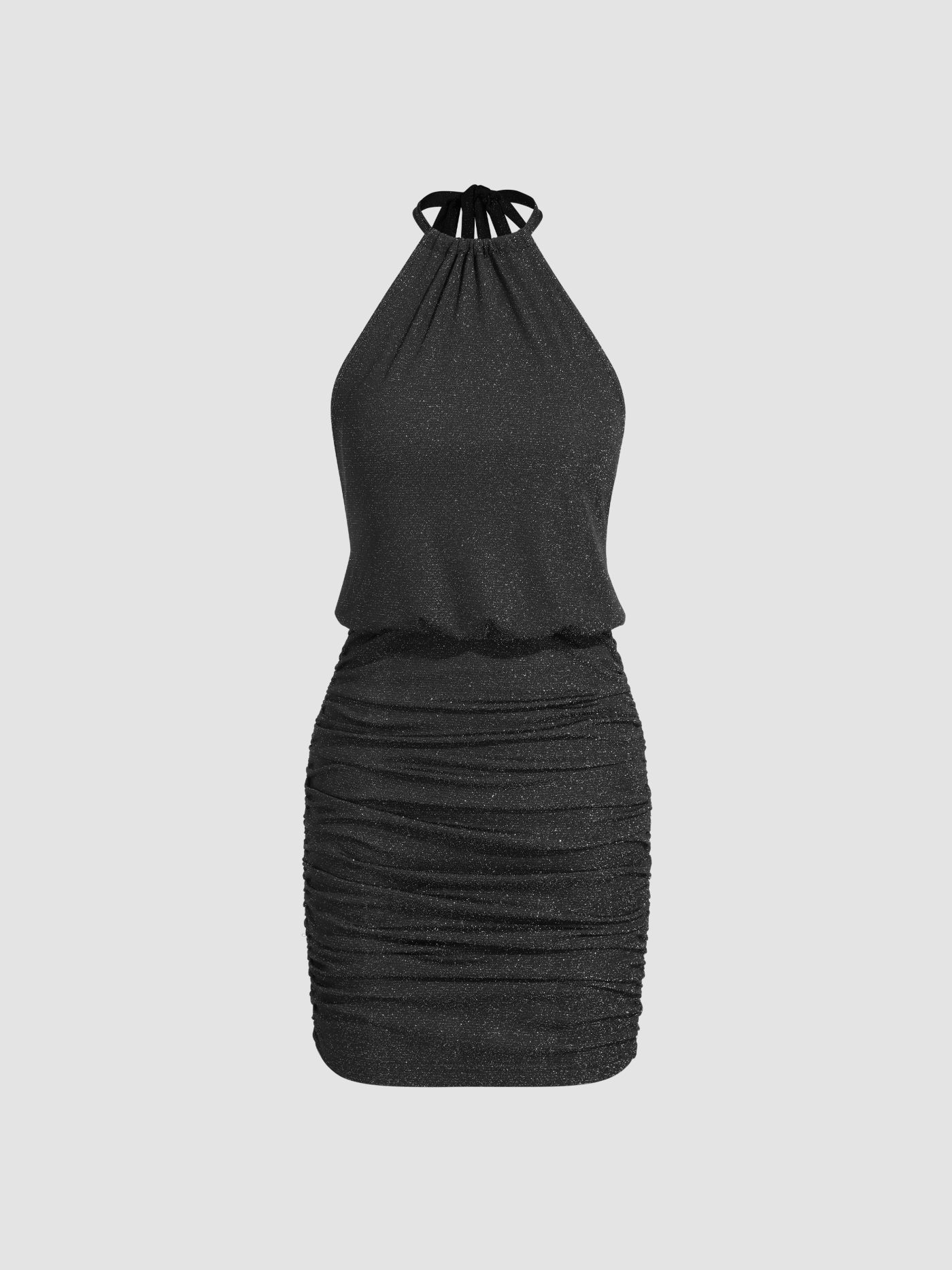 Metallic Glitter Halter Ruched Mini Dress