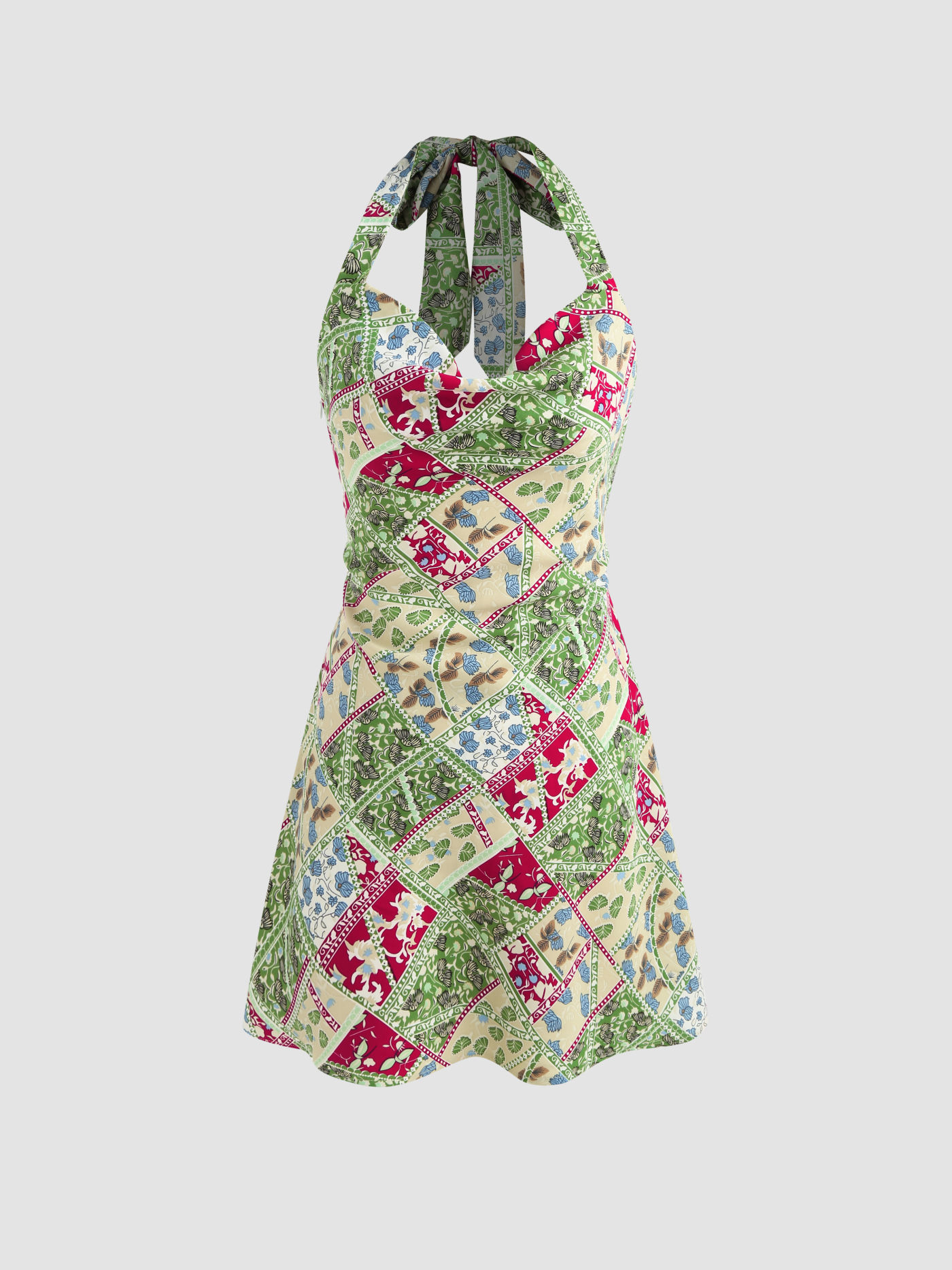 Satin Cowl Neck Halter Cut Out Mini Dress