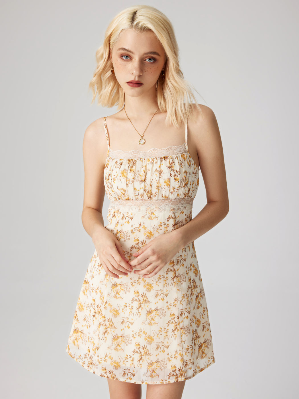 Floral Square Neck Lace Trim Mini Dress For Daily Casual Vacation