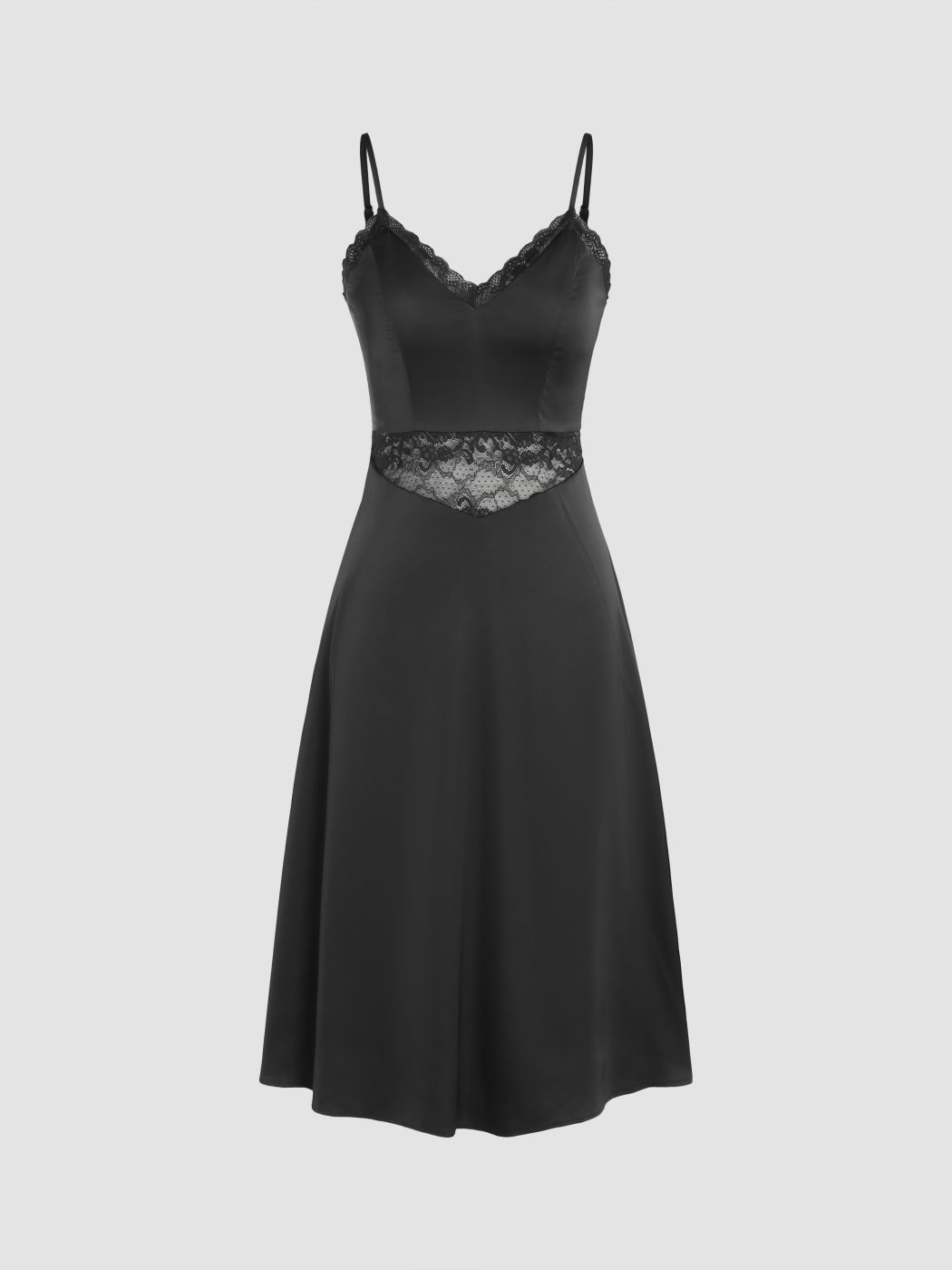 Satin Midi Dress with V-Neck, Ruffles, and Asymmetrical Ruffled Hem main image 0