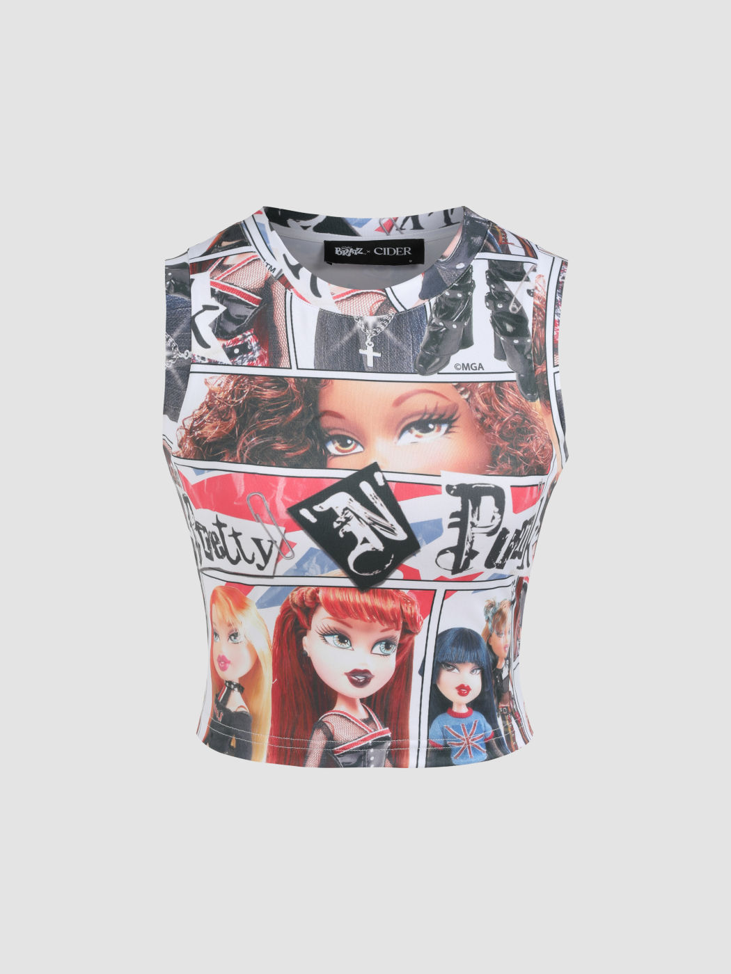Cider X Bratz Pretty N Punk Collage Crop Tank Top