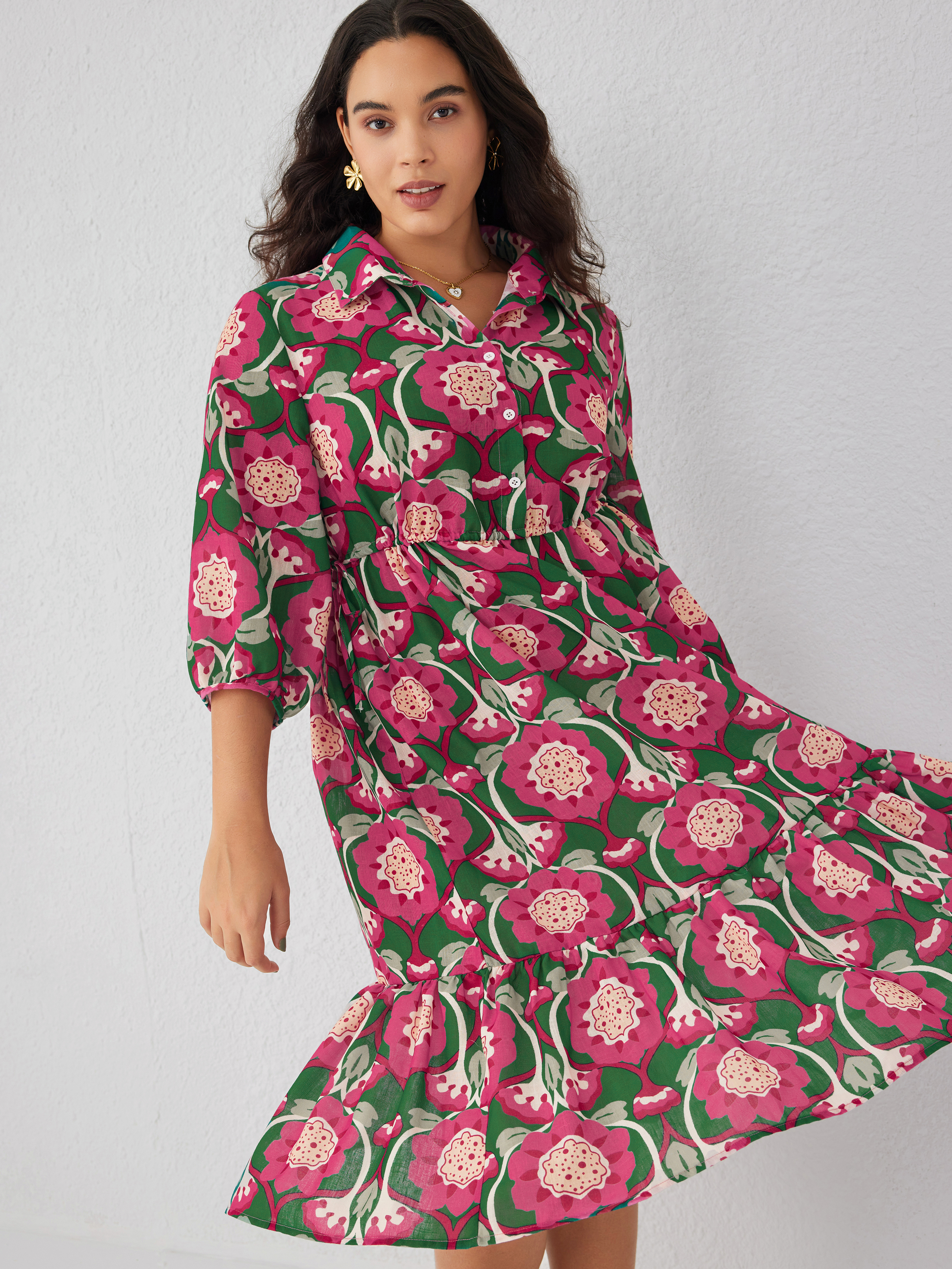 Woven Island Escape Quarter Sleeve Maxi Dress Curve & Plus