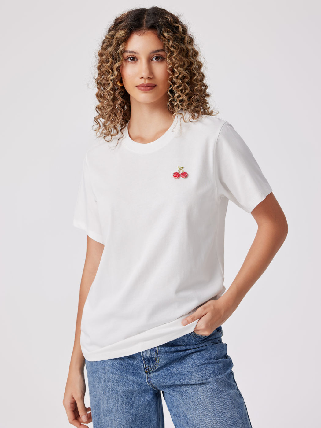 Kurzarm-T-Shirt mit Kirschdekor