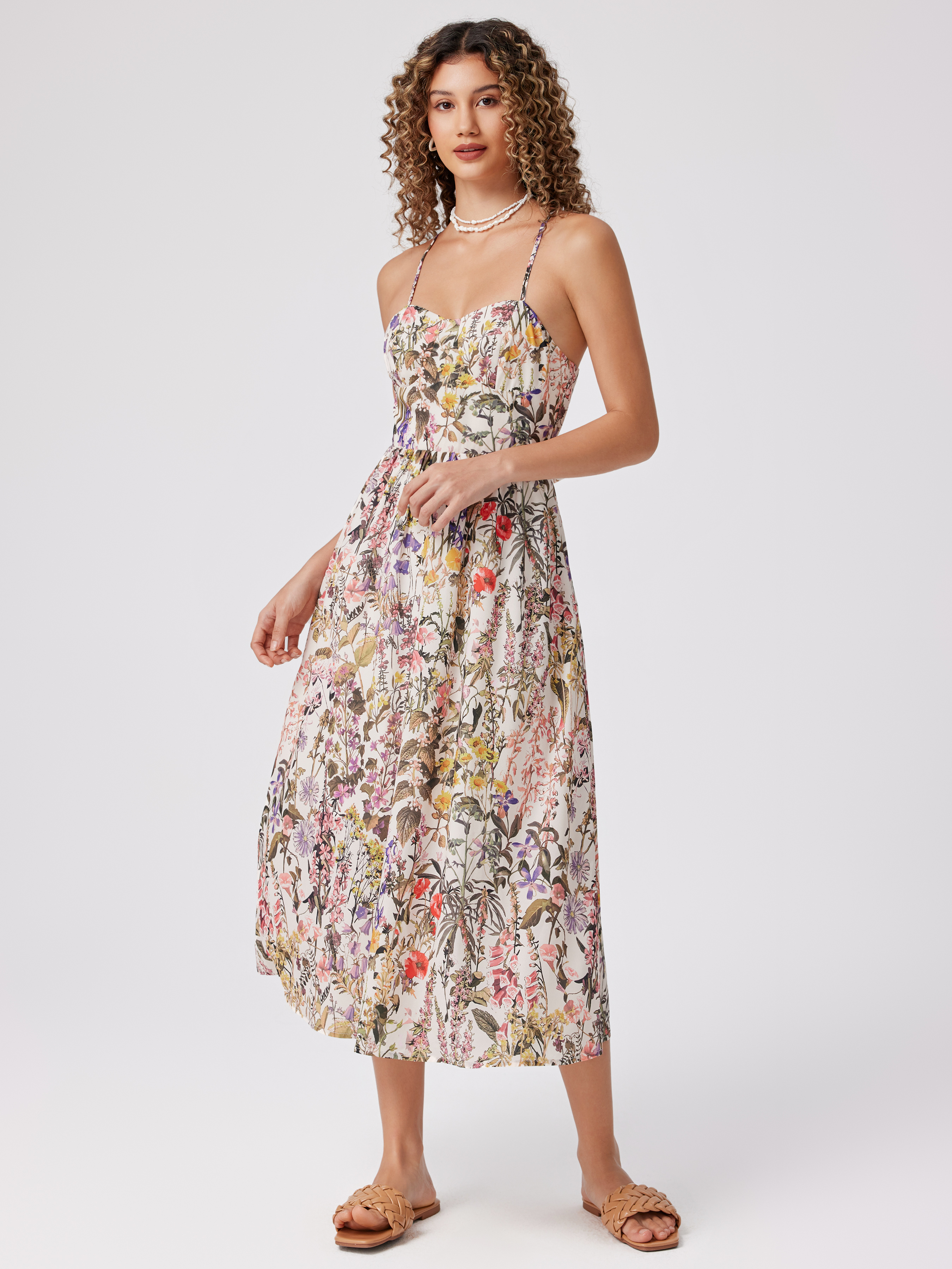 Floral Knotted Cut Out Maxi Dress - Cider