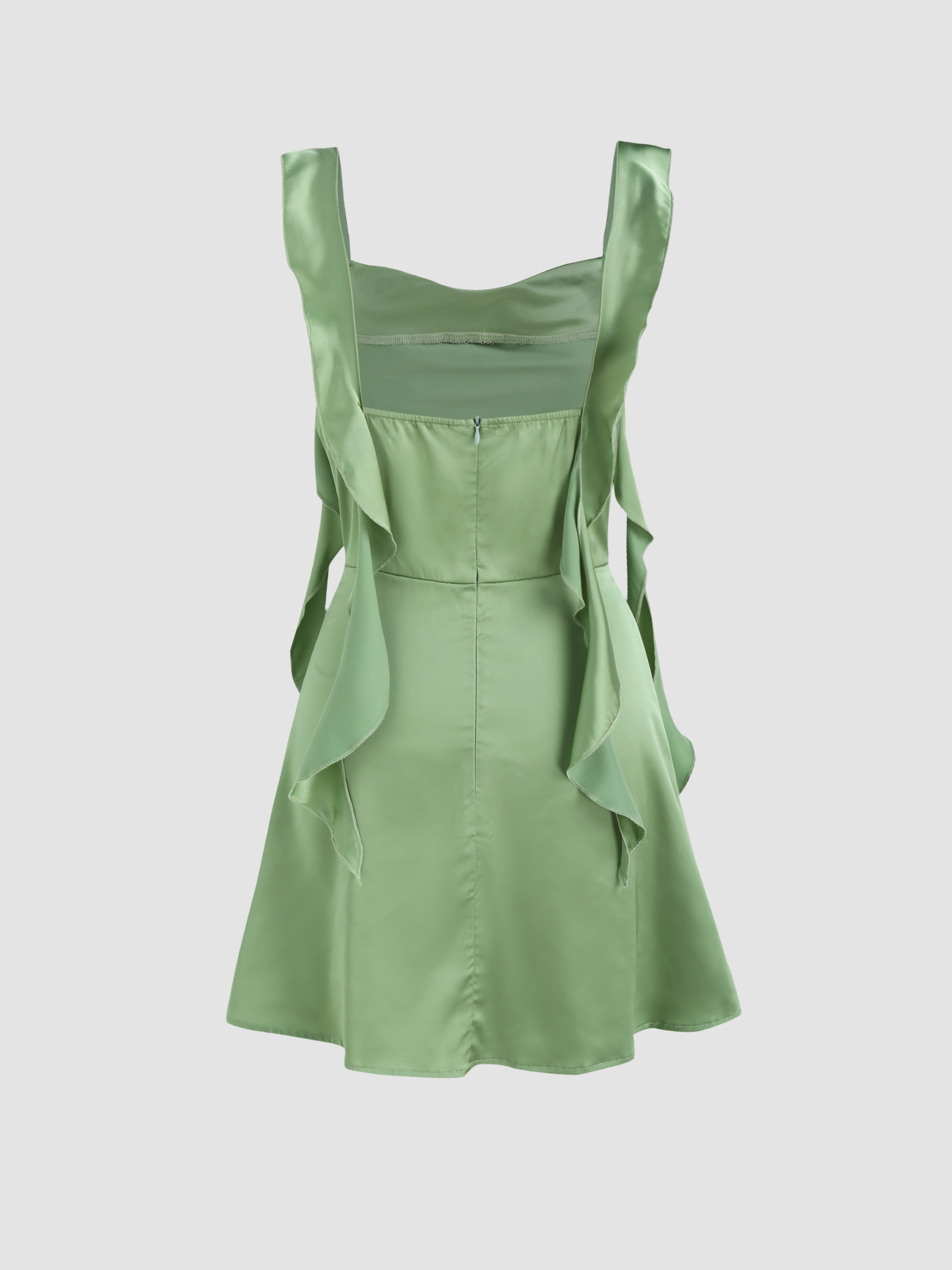 Satin Ruched Ruffle Hem Mini Dress Satin Ruched Ruffle Hem Mini Dress