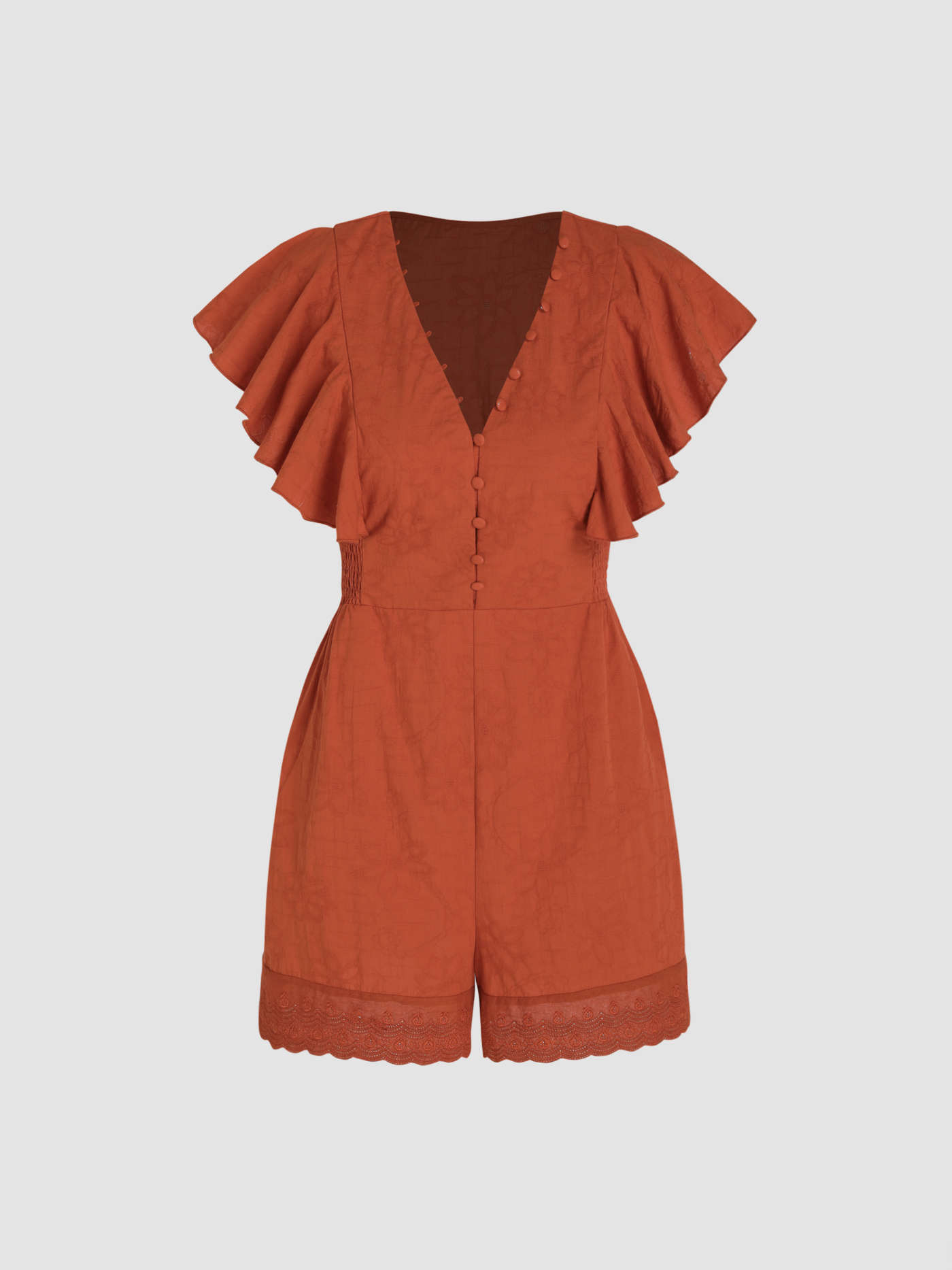 V-neck Ruffle Shirred Romper
