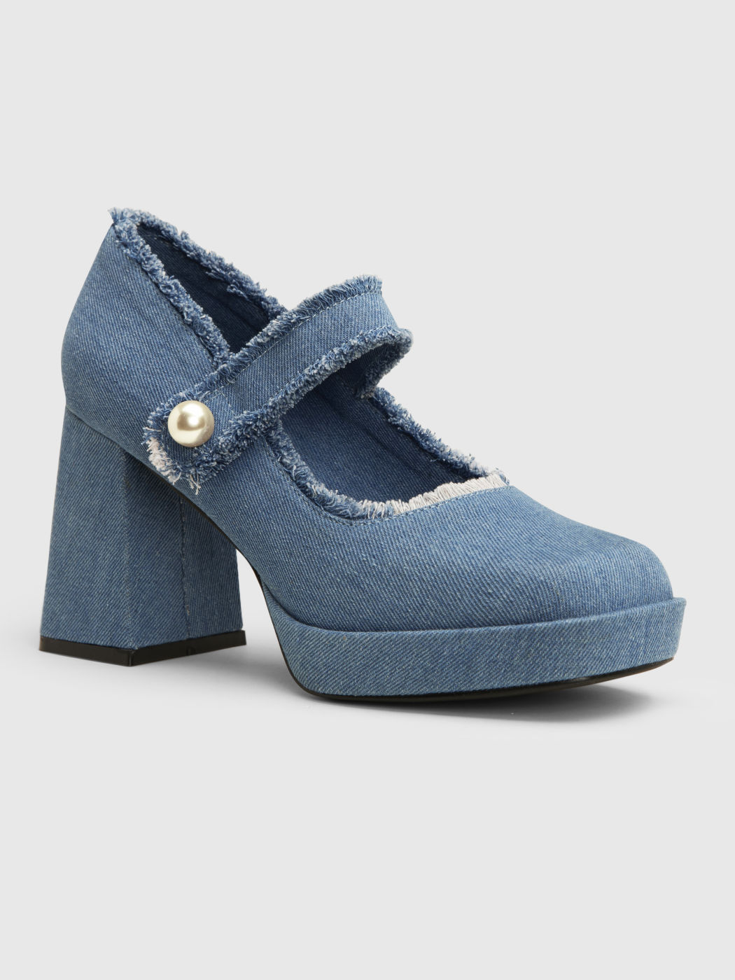Denim Raw Hem Mary Jane Shoes
