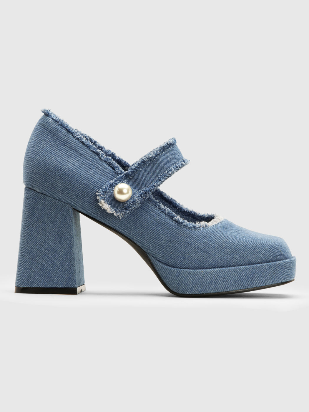 Denim Raw Hem Mary Jane Shoes