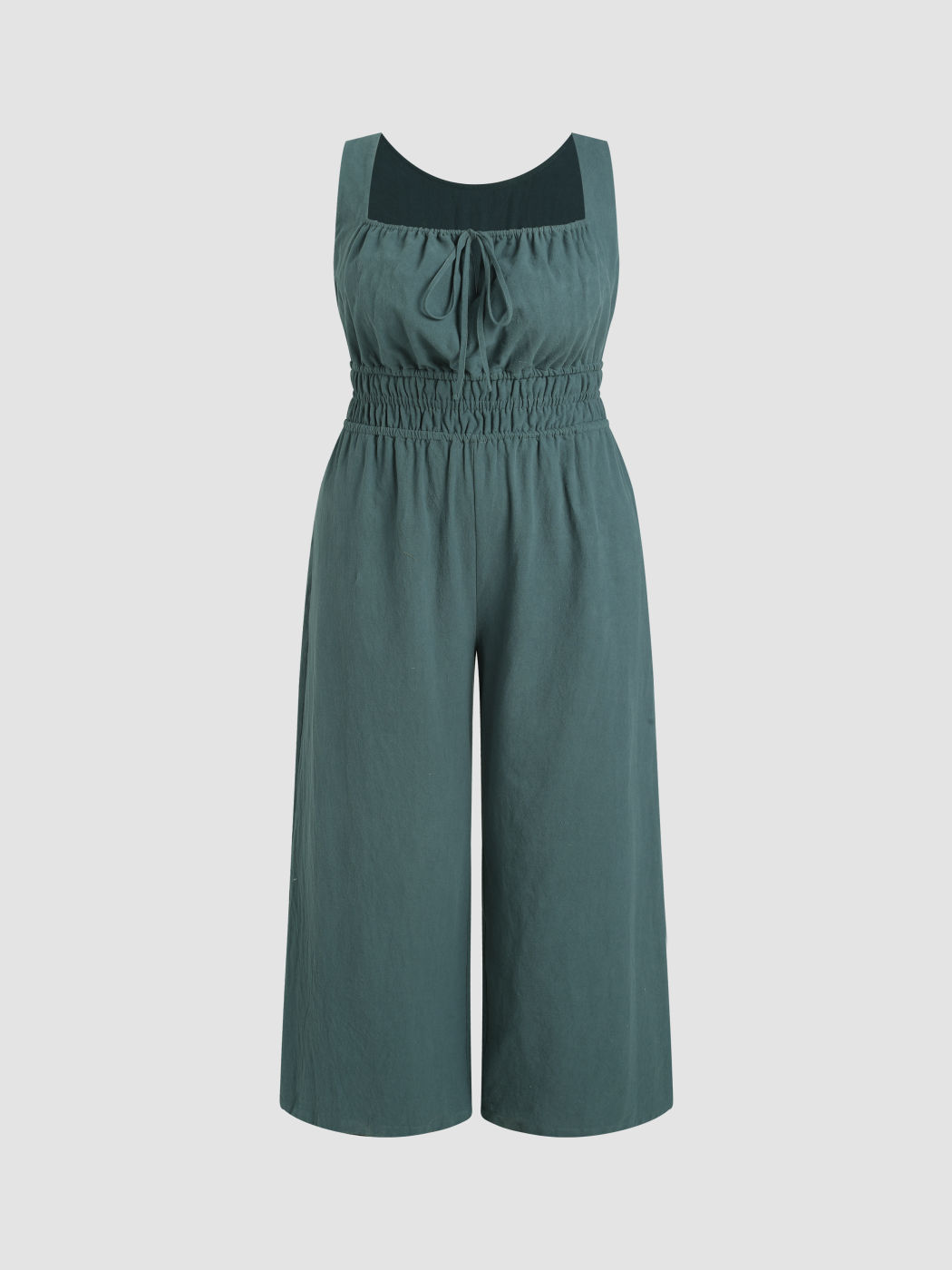 Square Neck Lace Up Ruched Jumpsuit Curve & Plus
