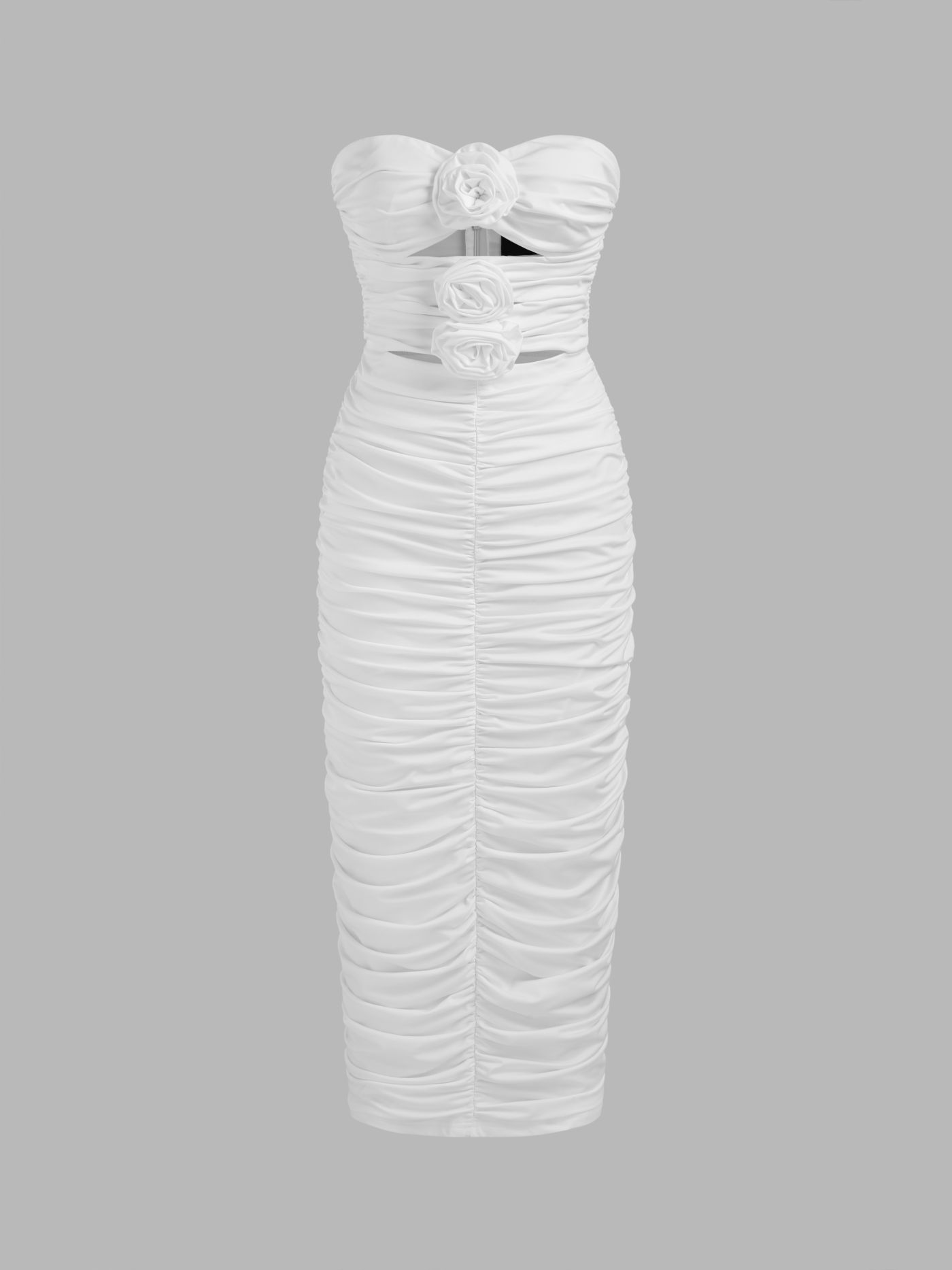Ruched Rosette Ruched Tube Maxi Dress
