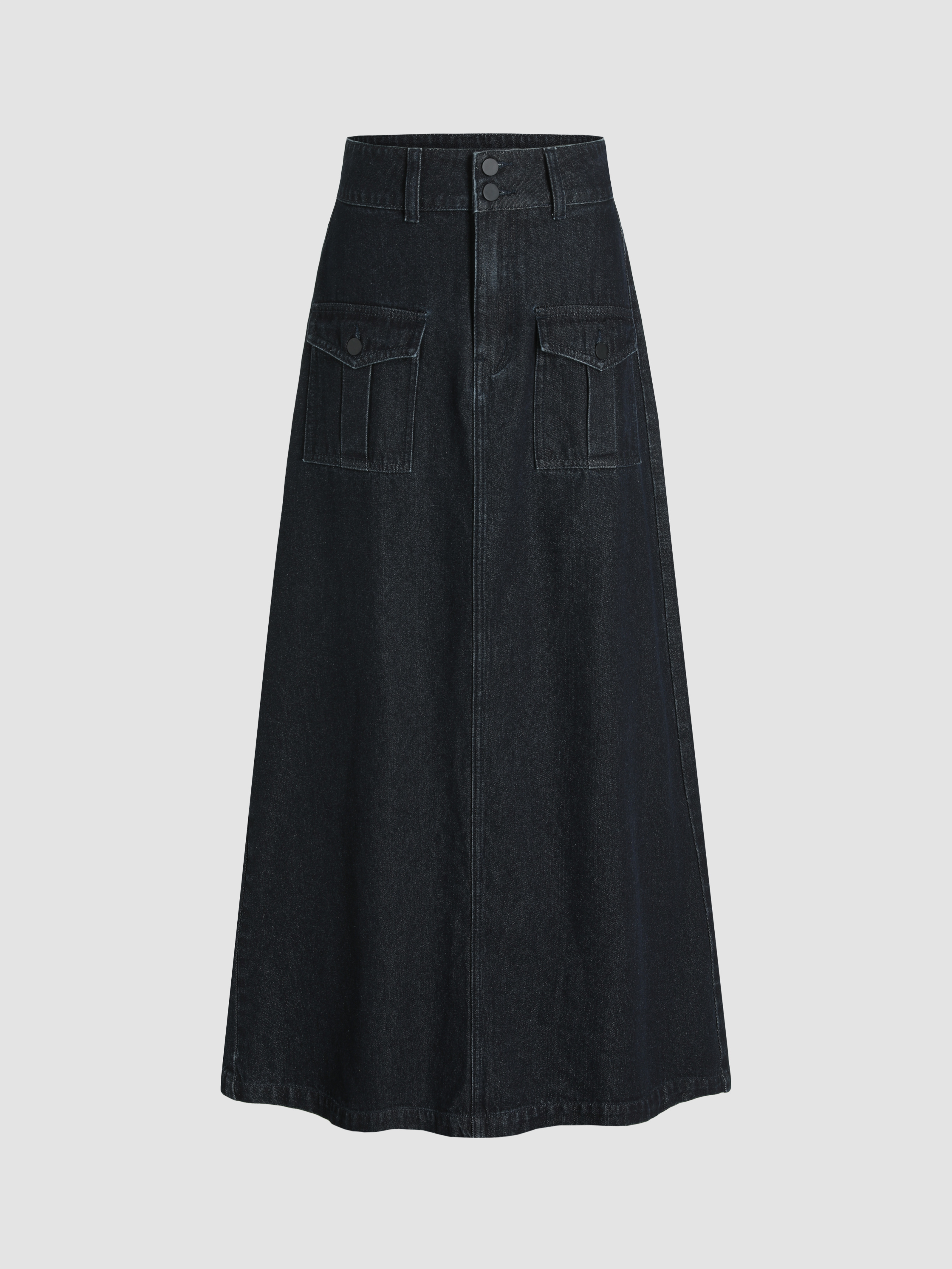 Denim High Waist Solid Cargo Split Maxi Skirt For School Daily Casual