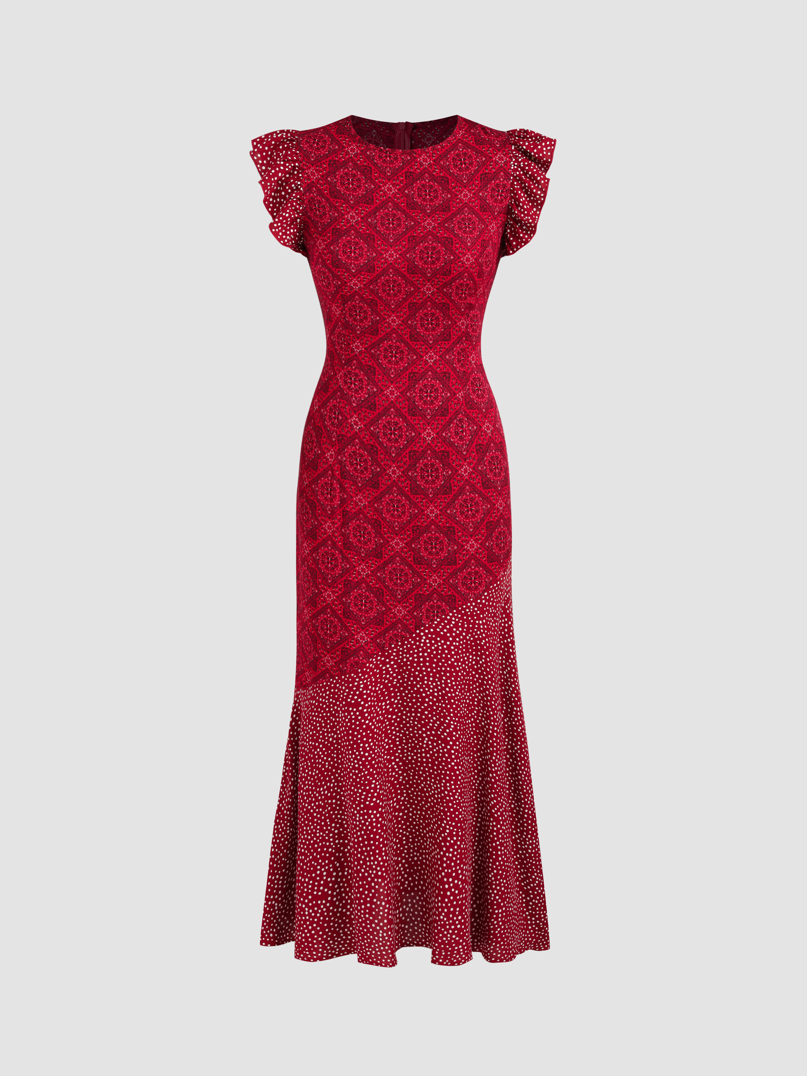 Round Neckline Paisley Patched Eyelet Maxi Dress For Date Vacation Holiday