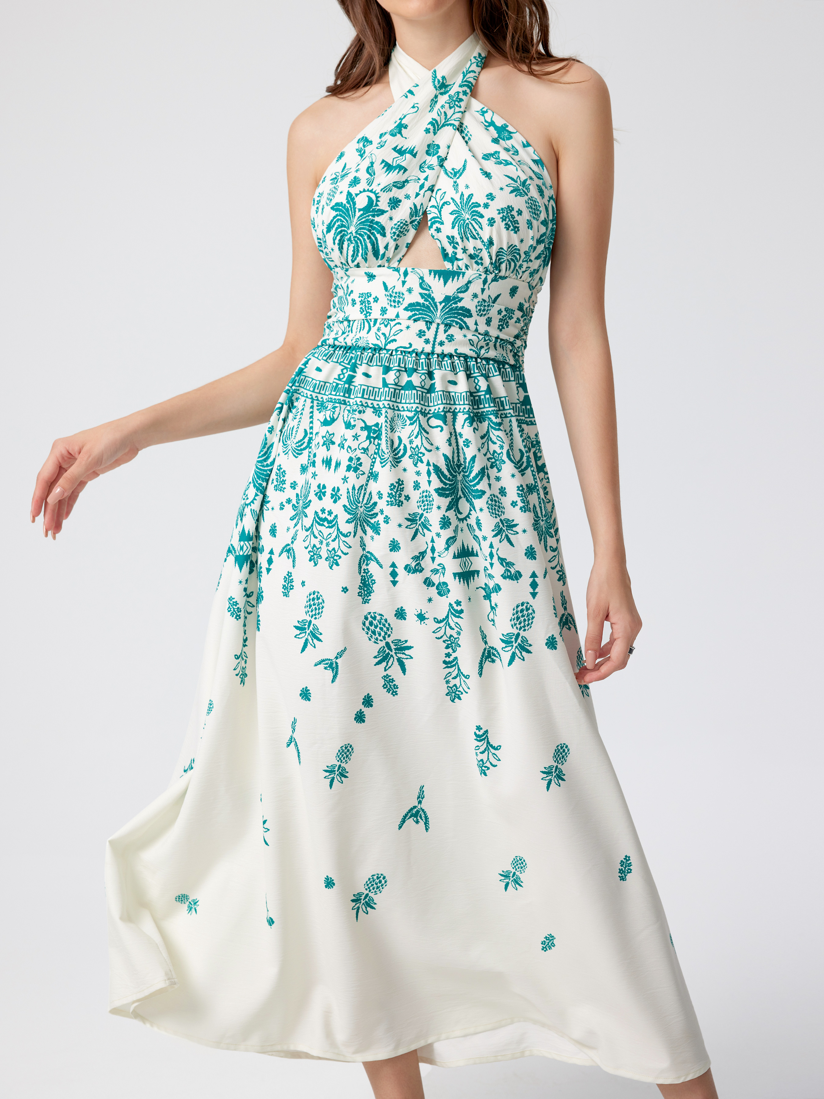 sachin and babi light blue dress Glamorous halter neck mini dress with oversized flower front in mint blue  floral main image 0