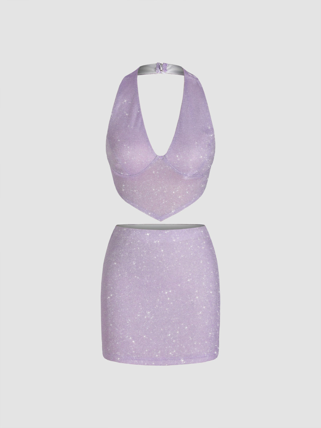Set aus Neckholder-Top und Minirock aus Jersey mit Glitzer