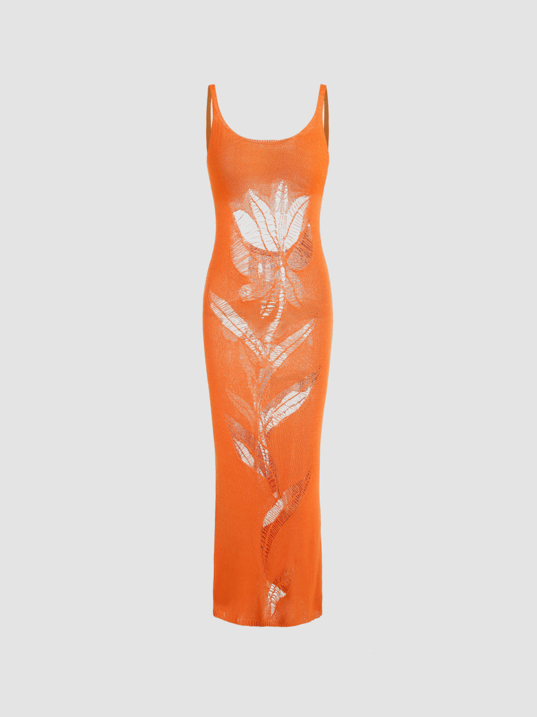 Knit Floral Ripped Backless Maxi Dress