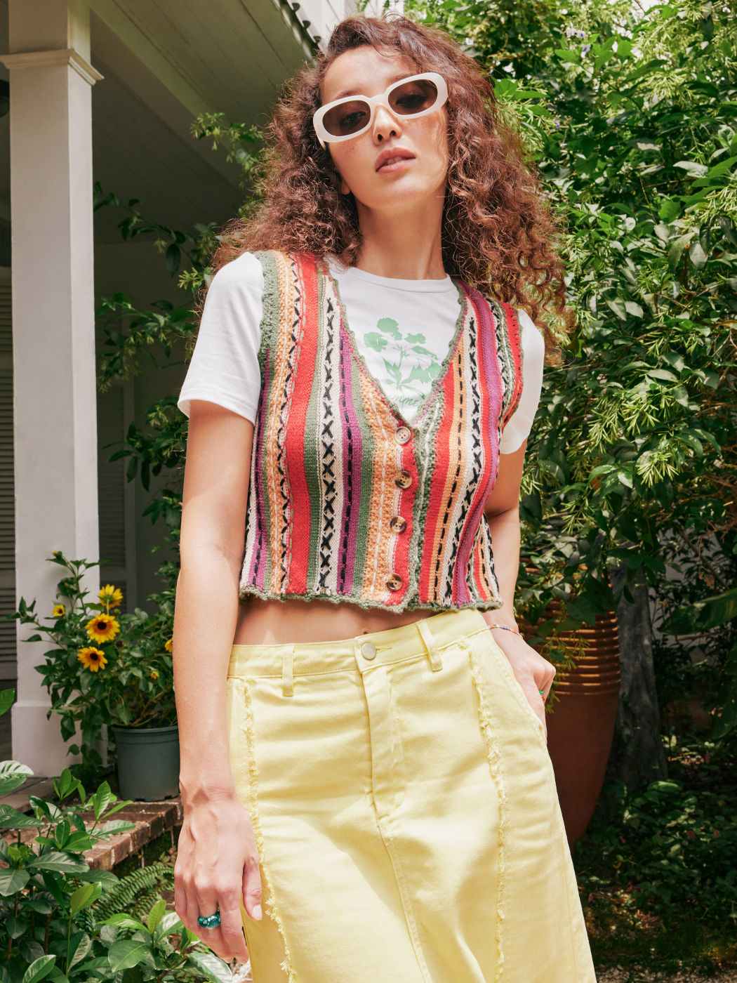 Sweater Vest Jersey V-neck Striped Knitted Vest For Vacation