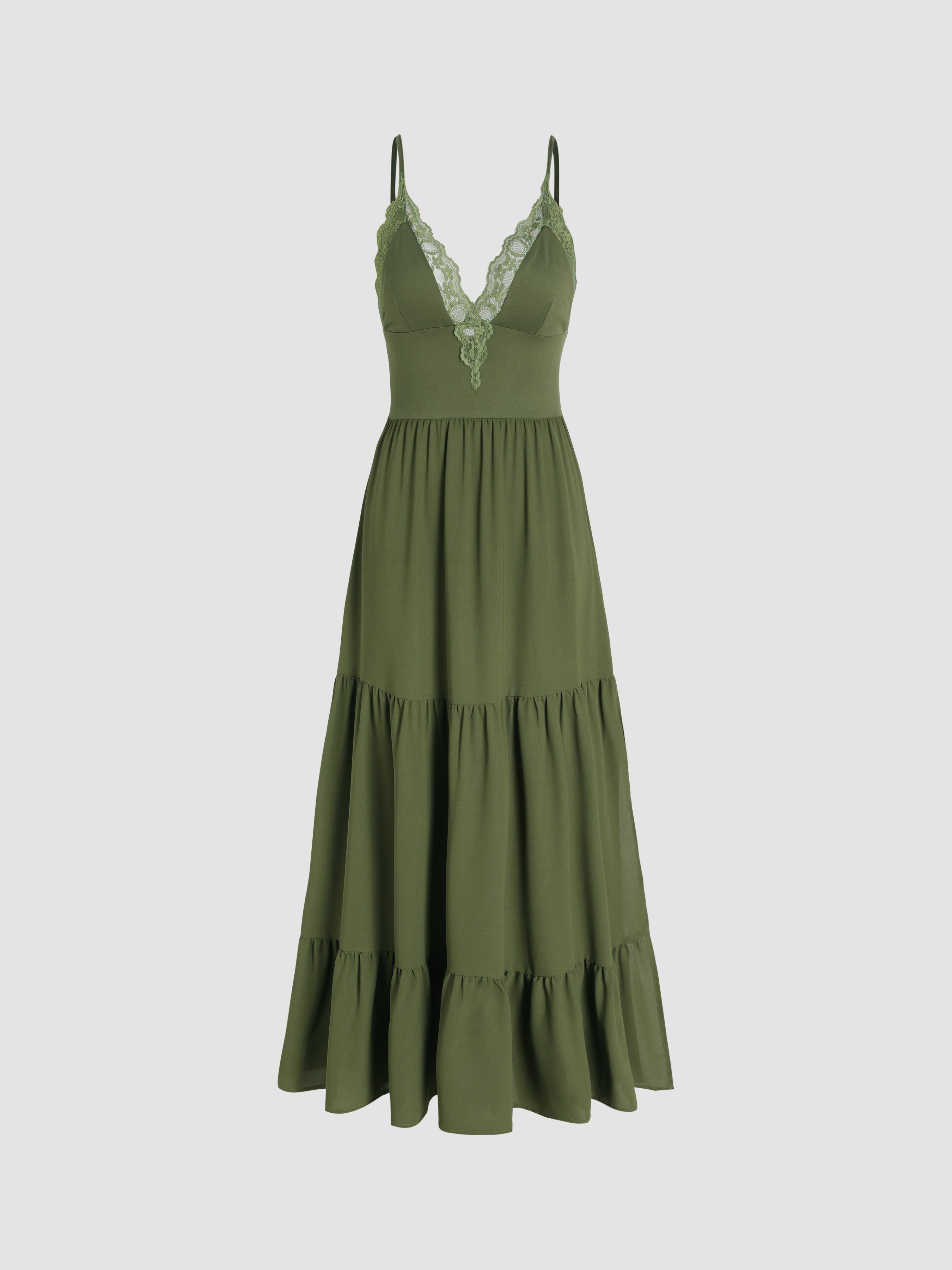V neck lace hem contrast irregular cami maxi dress main image 0