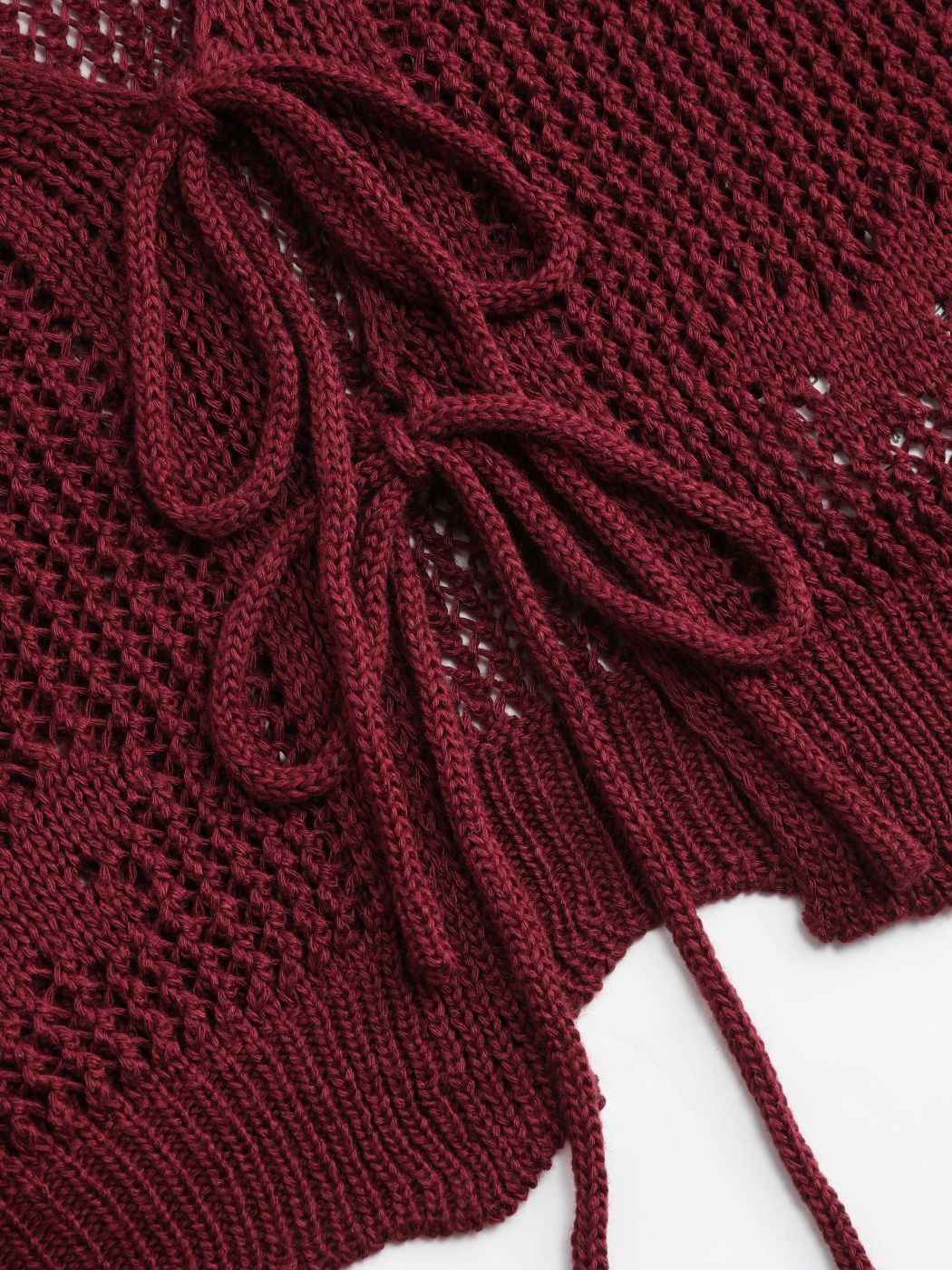 Solid Hollow Out Knit Knotted Cardigan