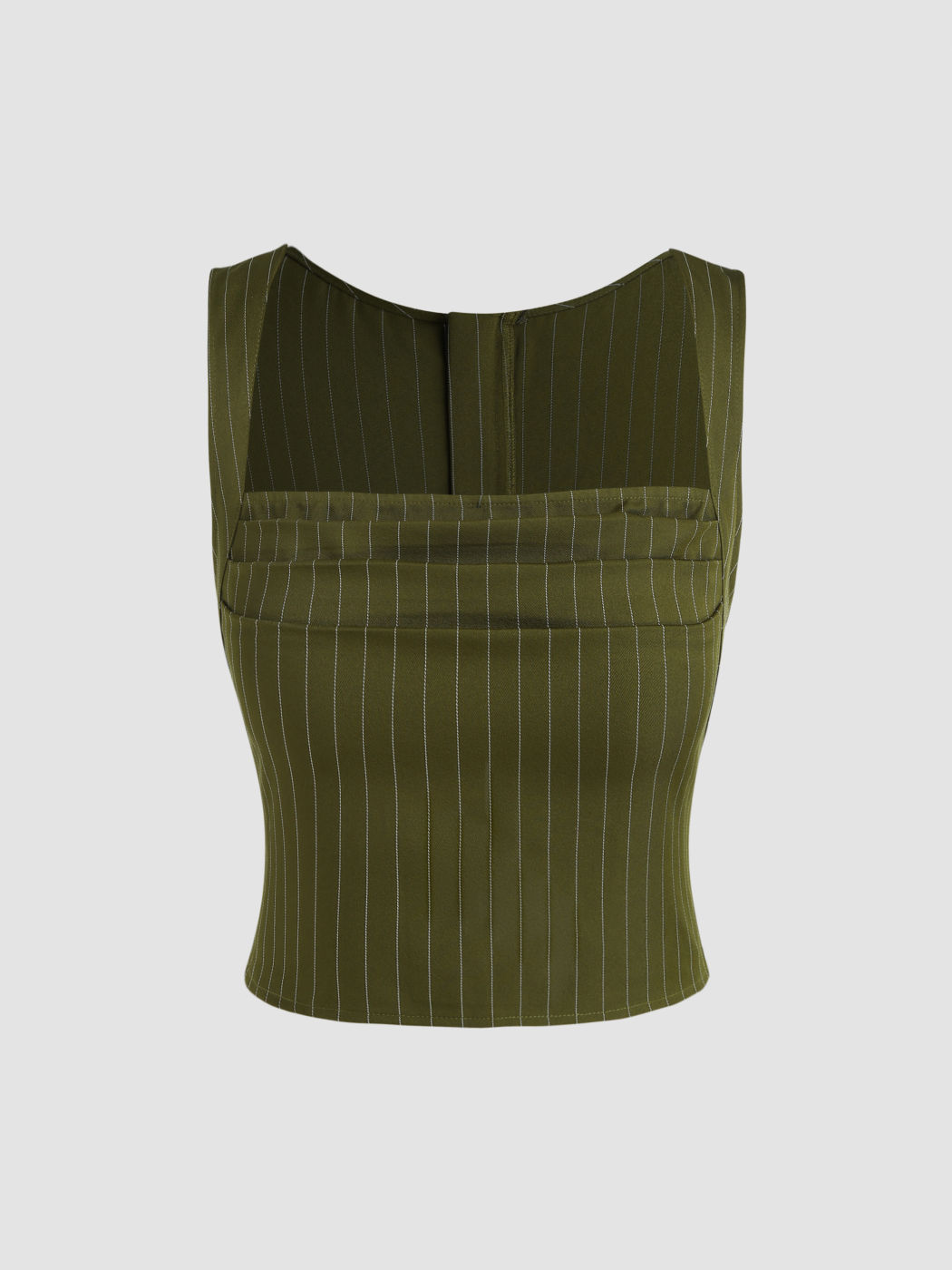  Gestreiftes gerafftes Crop Top mit Reißverschluss