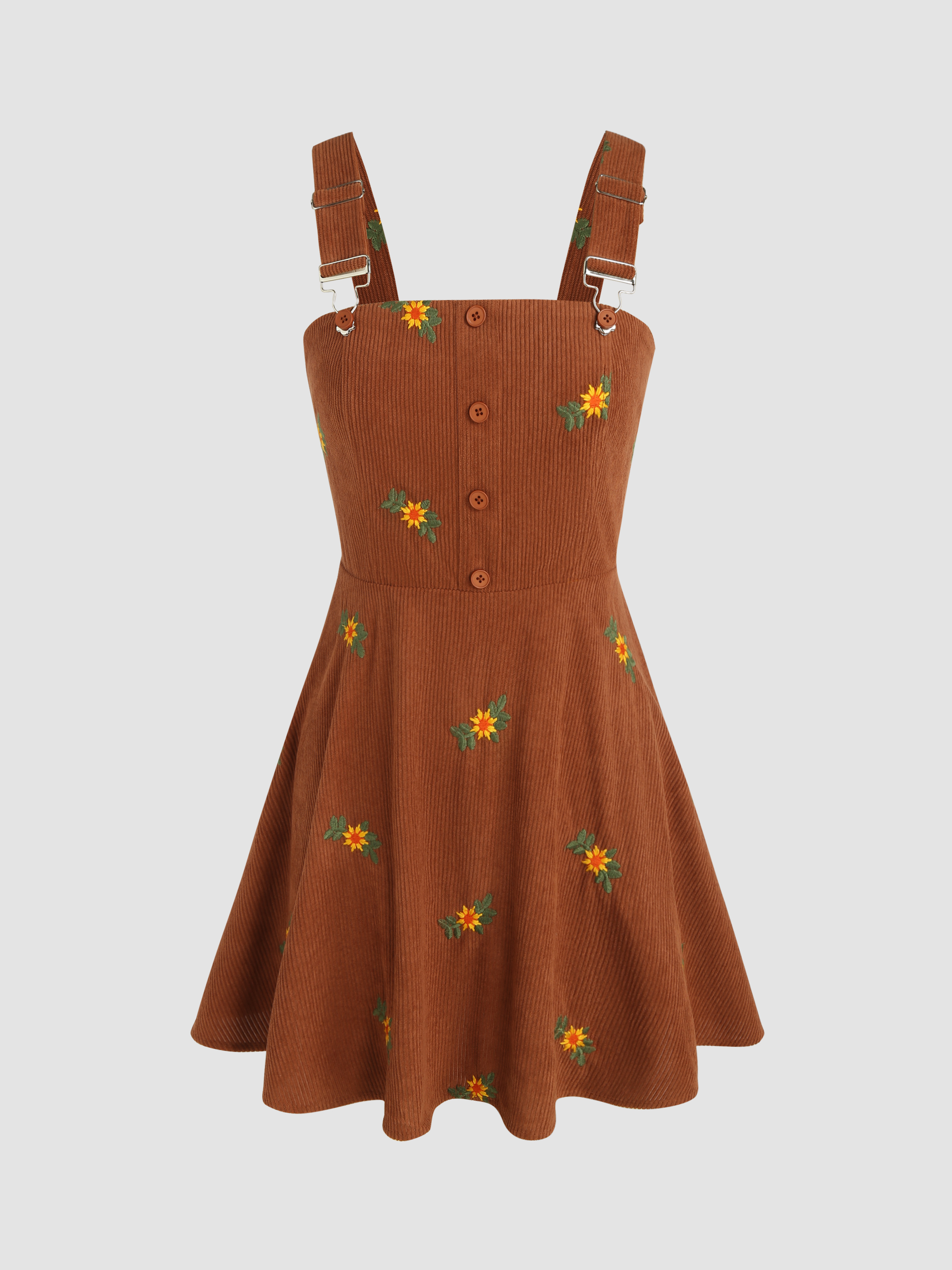 Sun Dresses Floral Buckle Corduroy Embroidery Mini Dress For