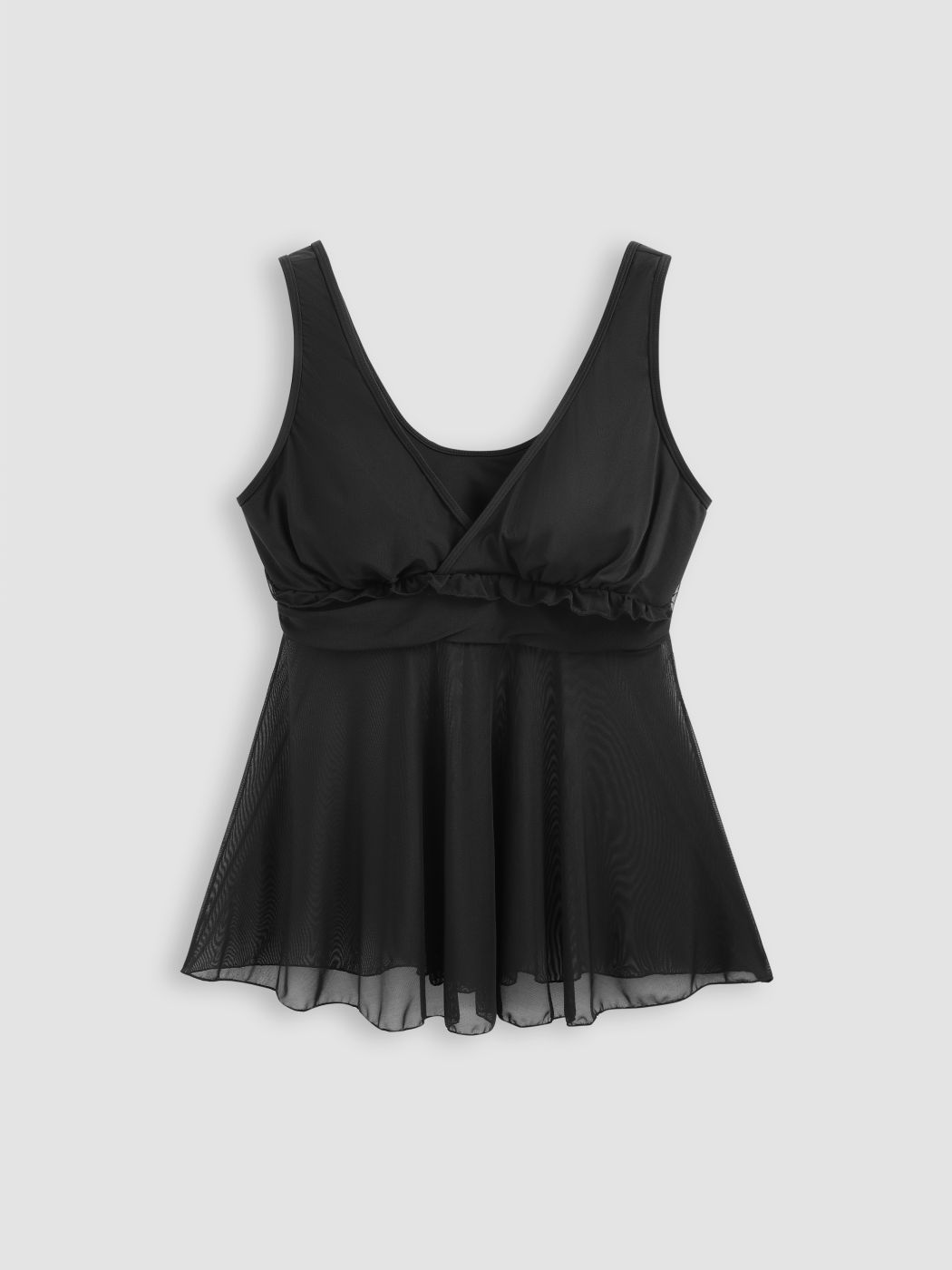 Bikinioberteil mit V-Ausschnitt und Netzstoff, Salatbesatz und Armband Kurve & Plus