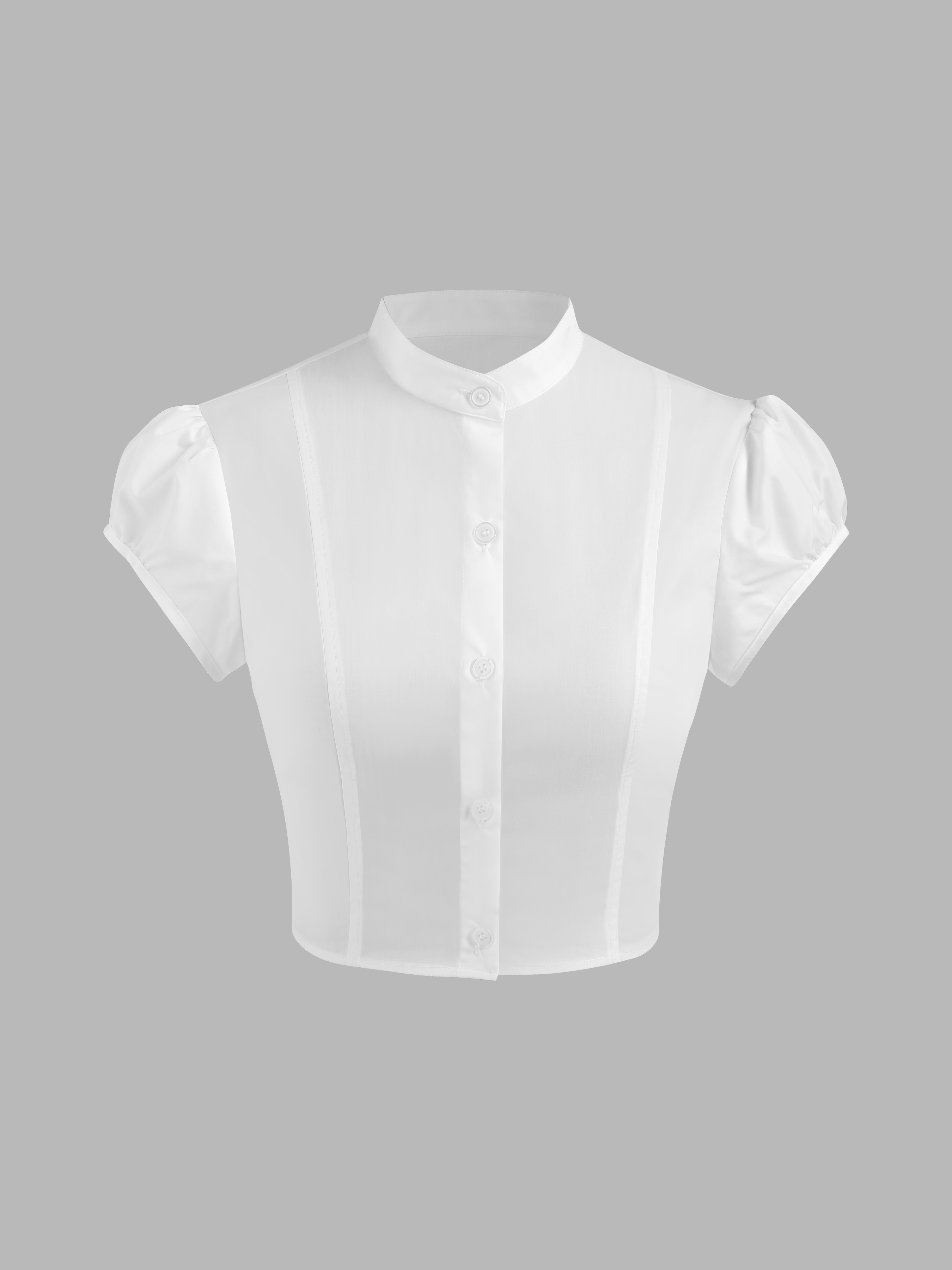 Stand Collar Short Sleeve Blouse - Cider