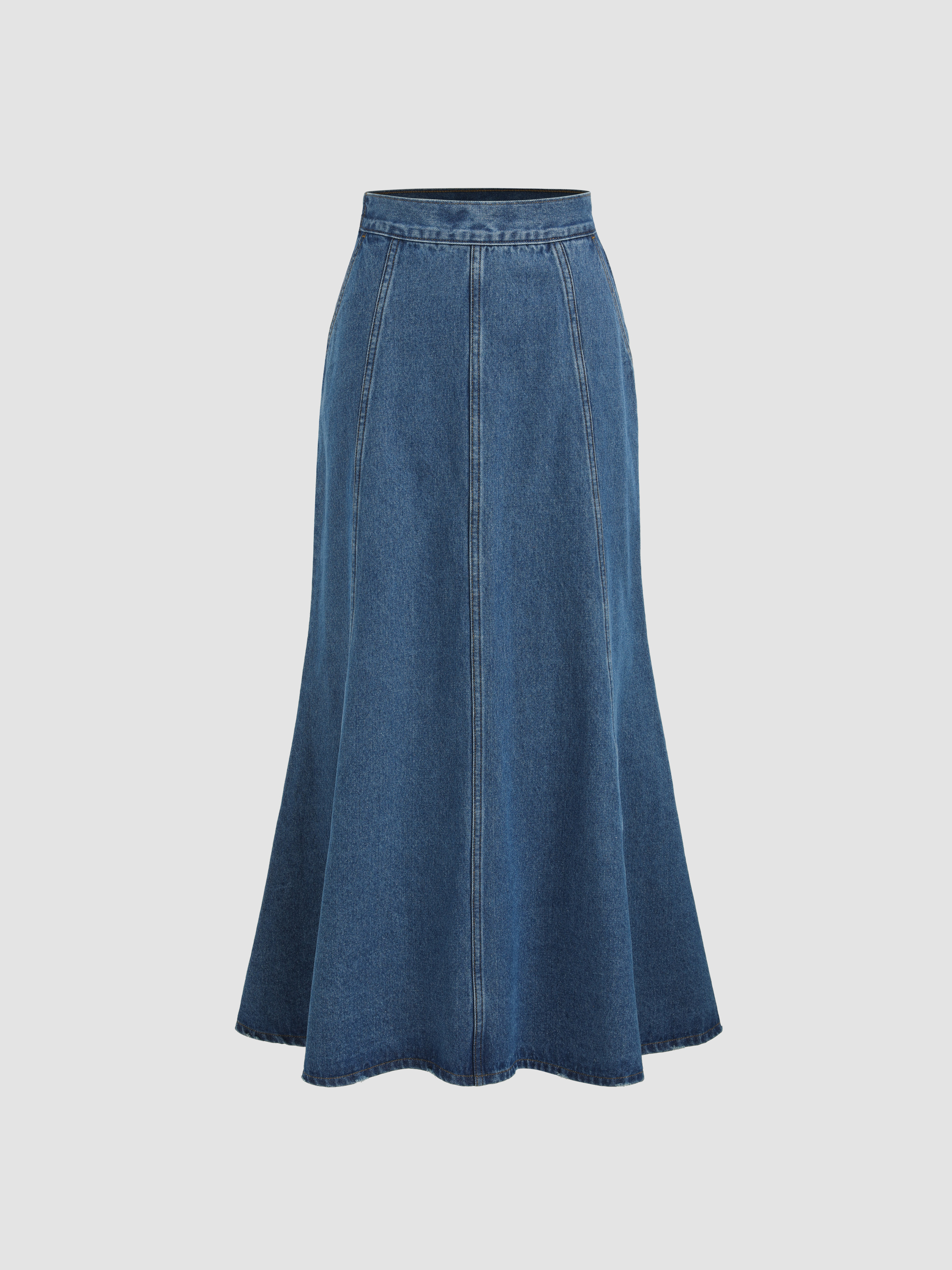 Denim Skirts Denim Mid Waist Mermaid Maxi Skirt For Daily Casual School