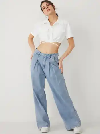 Denim Mid Rise Faltenweite Jeans
