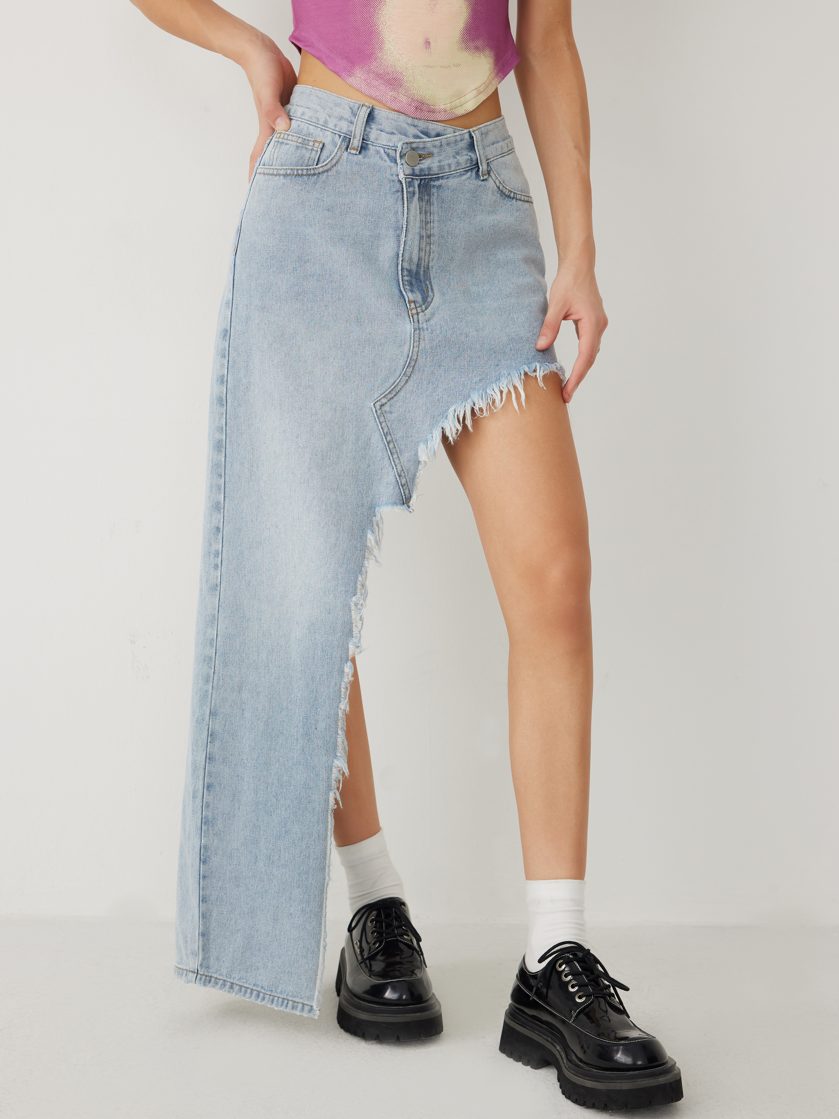 Denim Skirts Jean Skirt Denim Denim Fringe Asymmetrical Mini