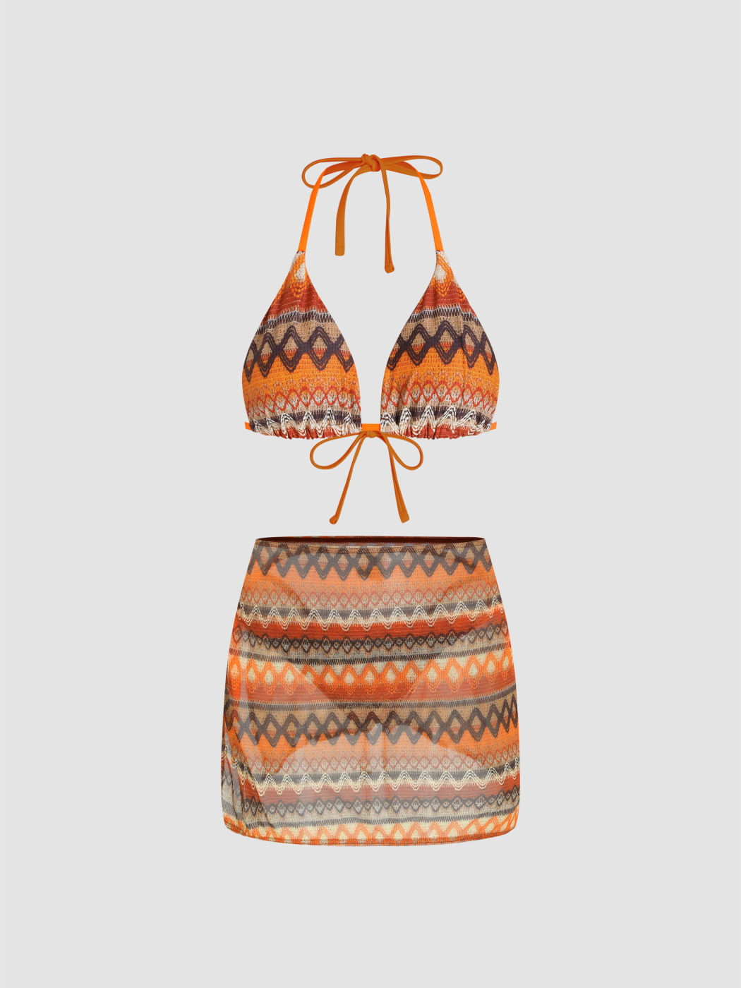 Mesh Knit Fabric Halter Tie Side Knitted 3 Piece Bikini Set For ...