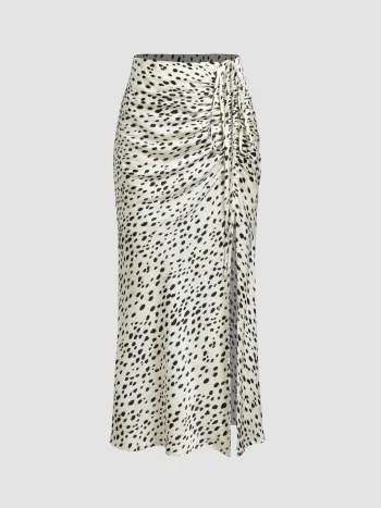Punktierter Leoparddruck Maxi-Skirt mit Reißverschluss und Schlitz