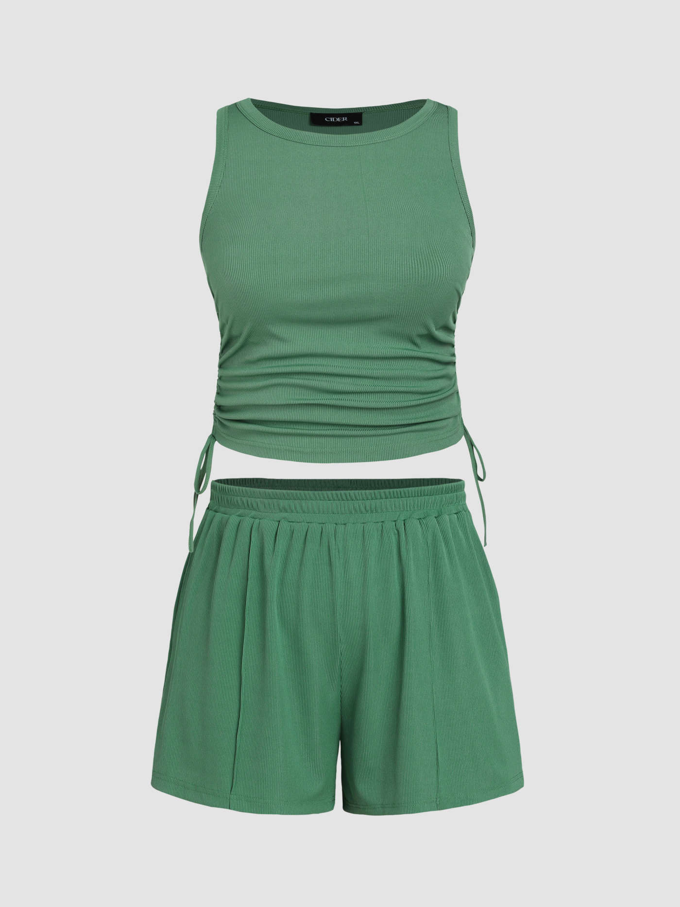 Rib Drawstring Ruched Crop Top & Shorts Set Curve & Plus