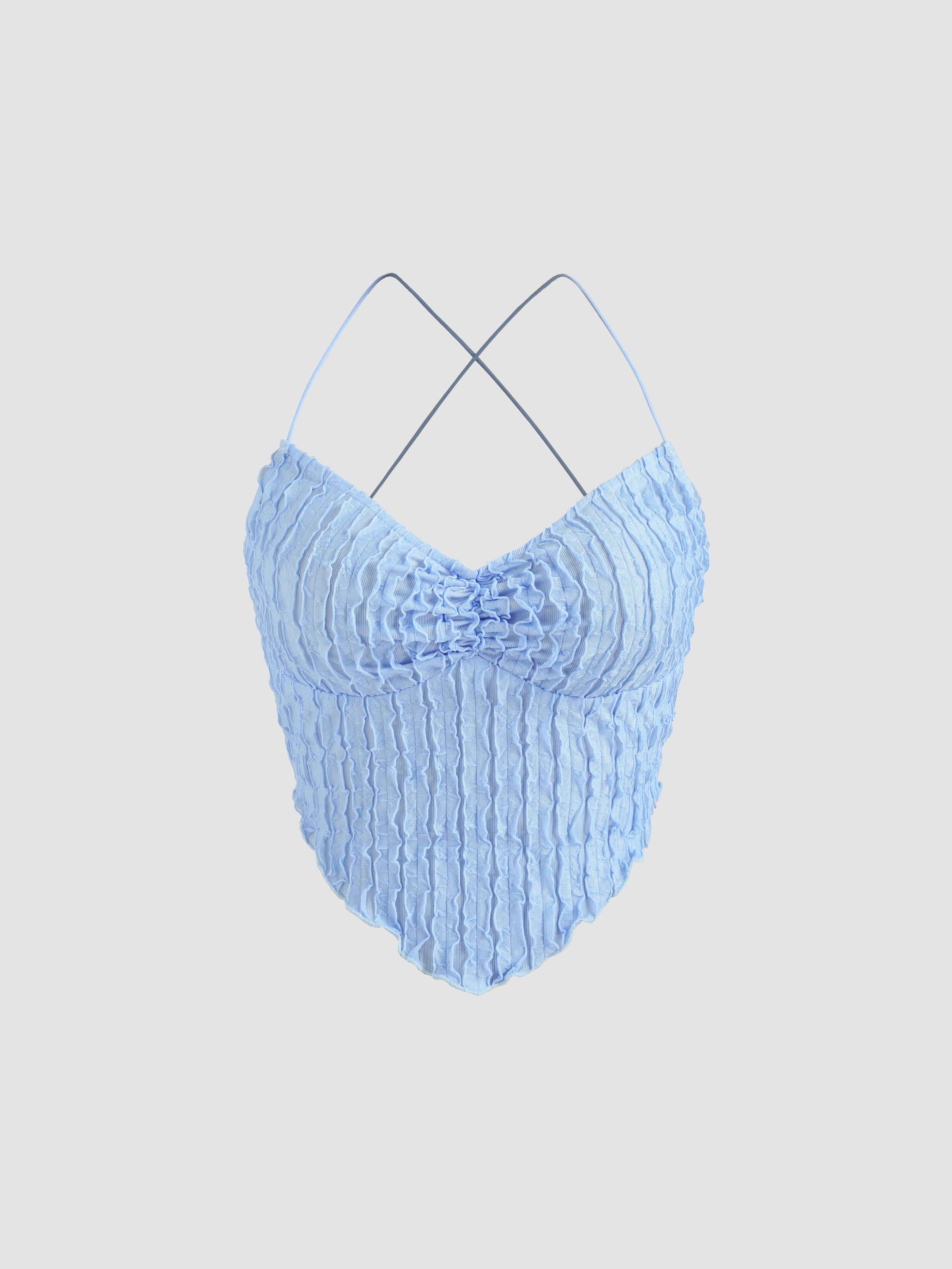 Knit Fabric Lettuce Trim V-neck Knit Crop Cami Top For Daily Casual