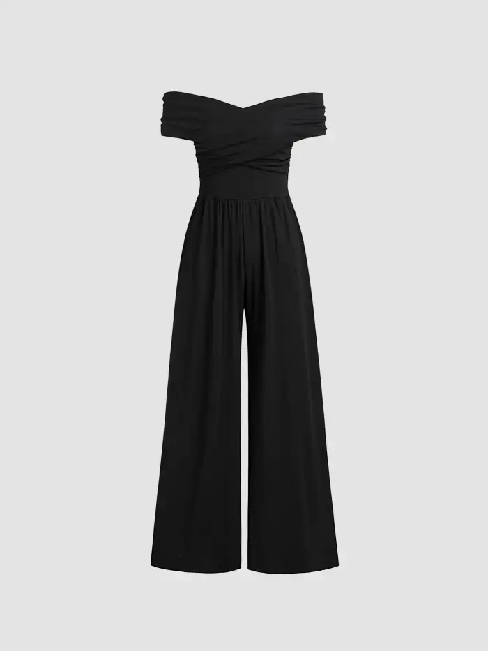 Knit Fabric Boat Neck Twist Backless Wide Leg Jumpsuit For Daily Casual Date