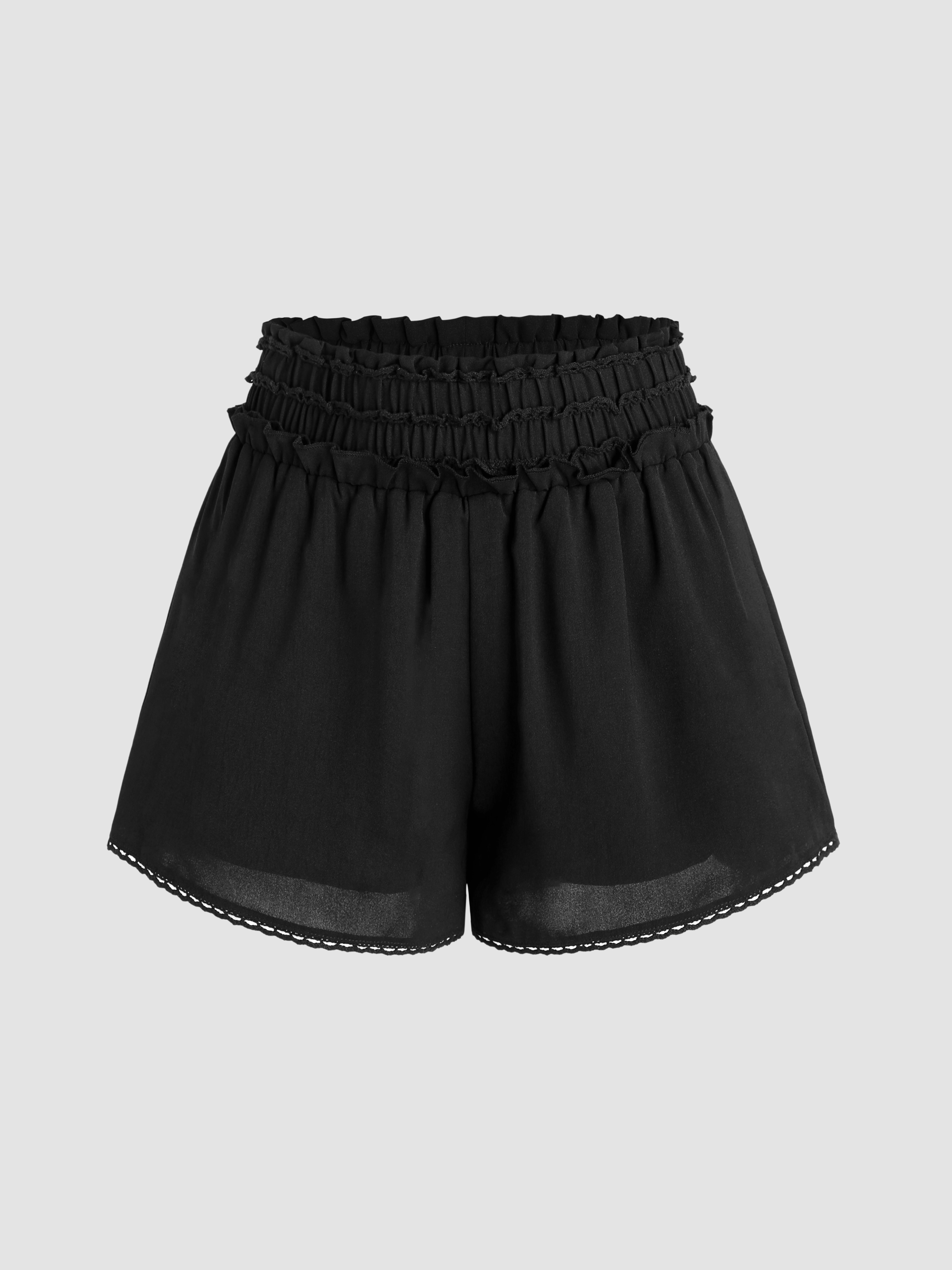 Ruffle Hem Wide Leg Shorts - Cider